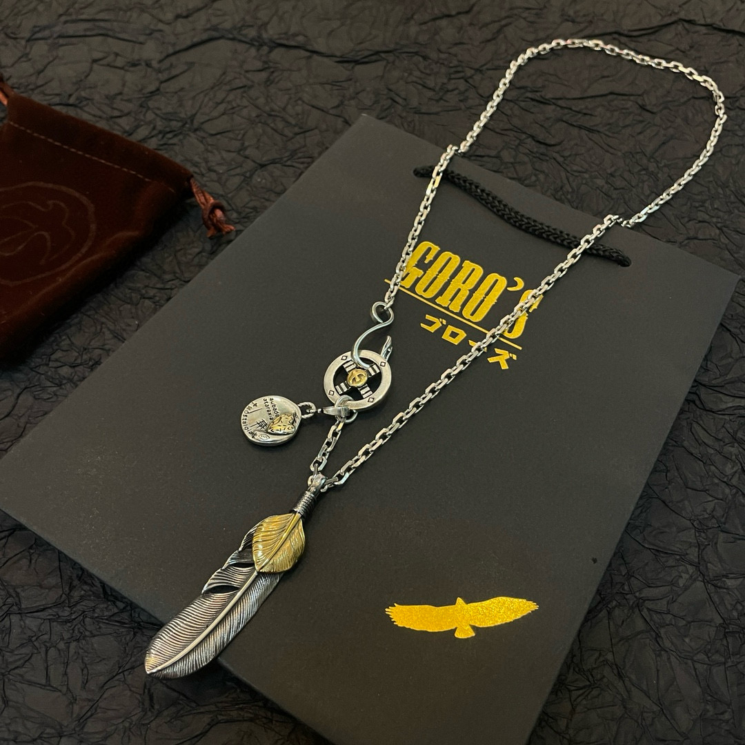批 【新品上架】Goro’s高桥吾郎上金羽毛吊坠，高桥吾郎经典圆扣项链，顶级版本，认准独家拍摄，主攻高端