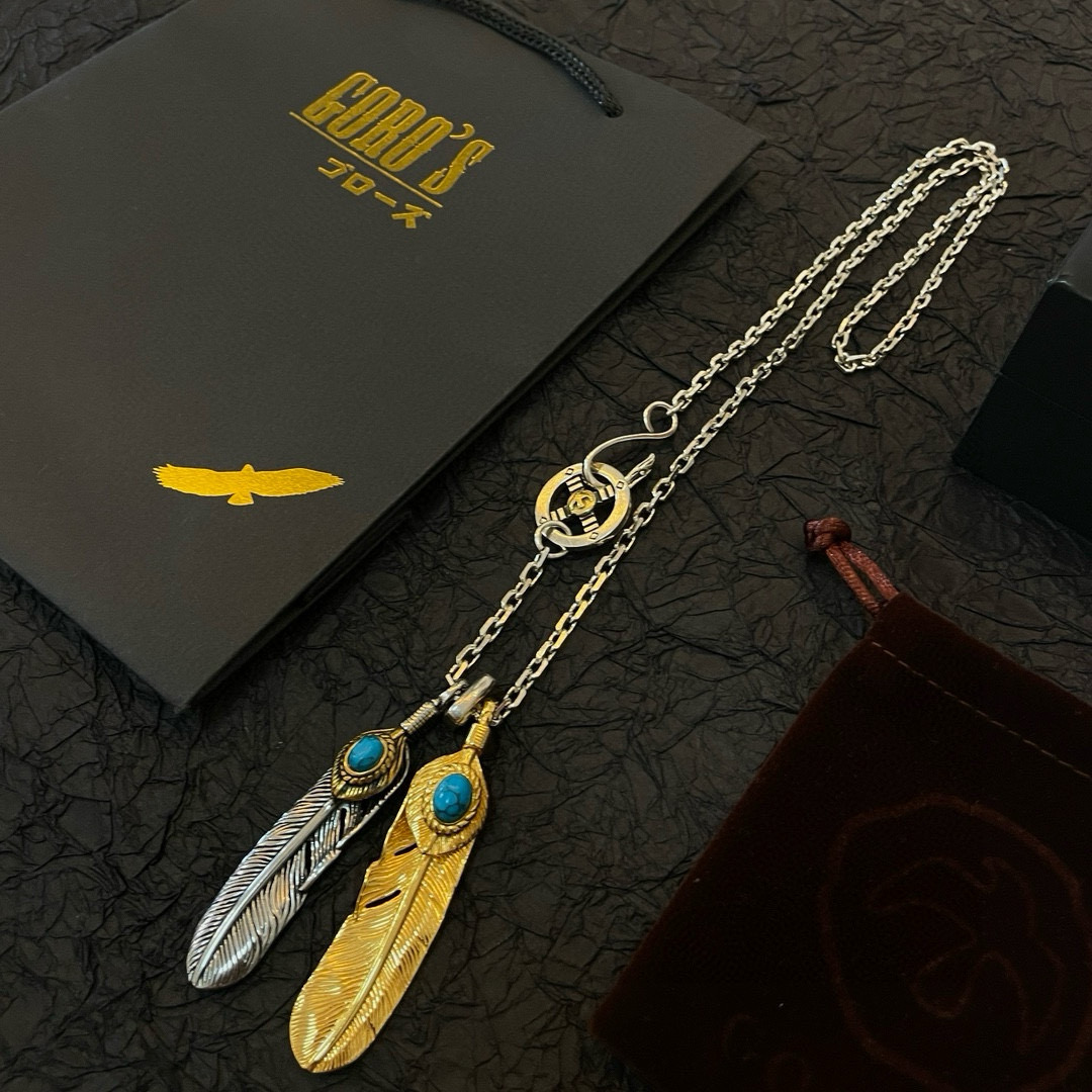 批 【新品上架】Goro’s高桥吾郎松石双羽毛吊坠，高桥经典项链，顶级版本，认准独家拍摄，主攻高端市场 
