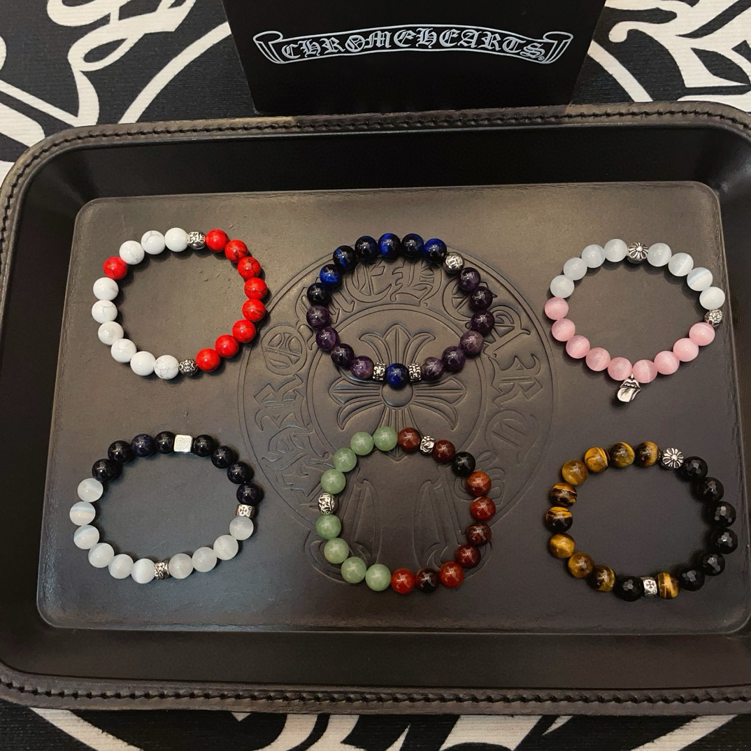 新款【专柜品质】Chrome Hearts克罗心 经典复古多元素虎眼石手链手串，凹凸造型不同的花纹设计风