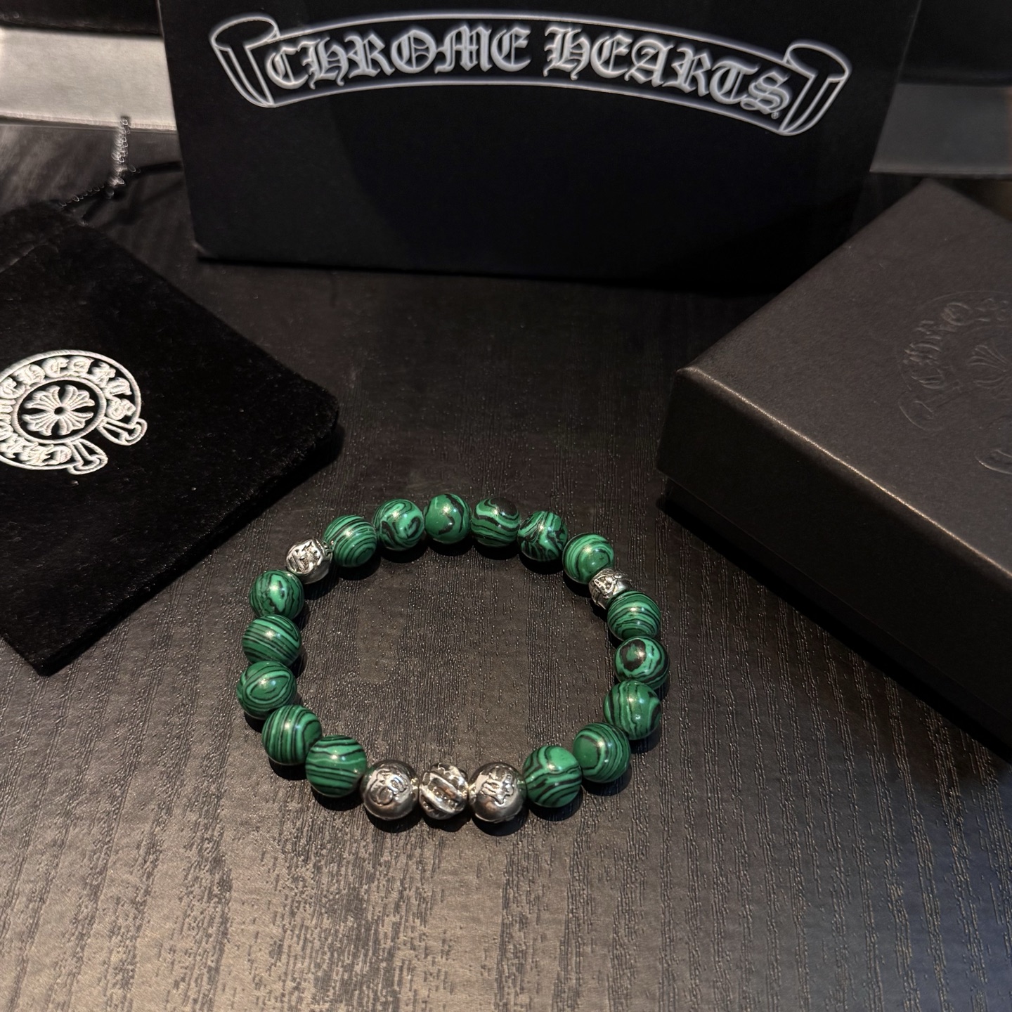 新款【专柜品质】Chrome Hearts克罗心 经典复古多元素孔雀石手串手链 ，快手/ins/小红书热