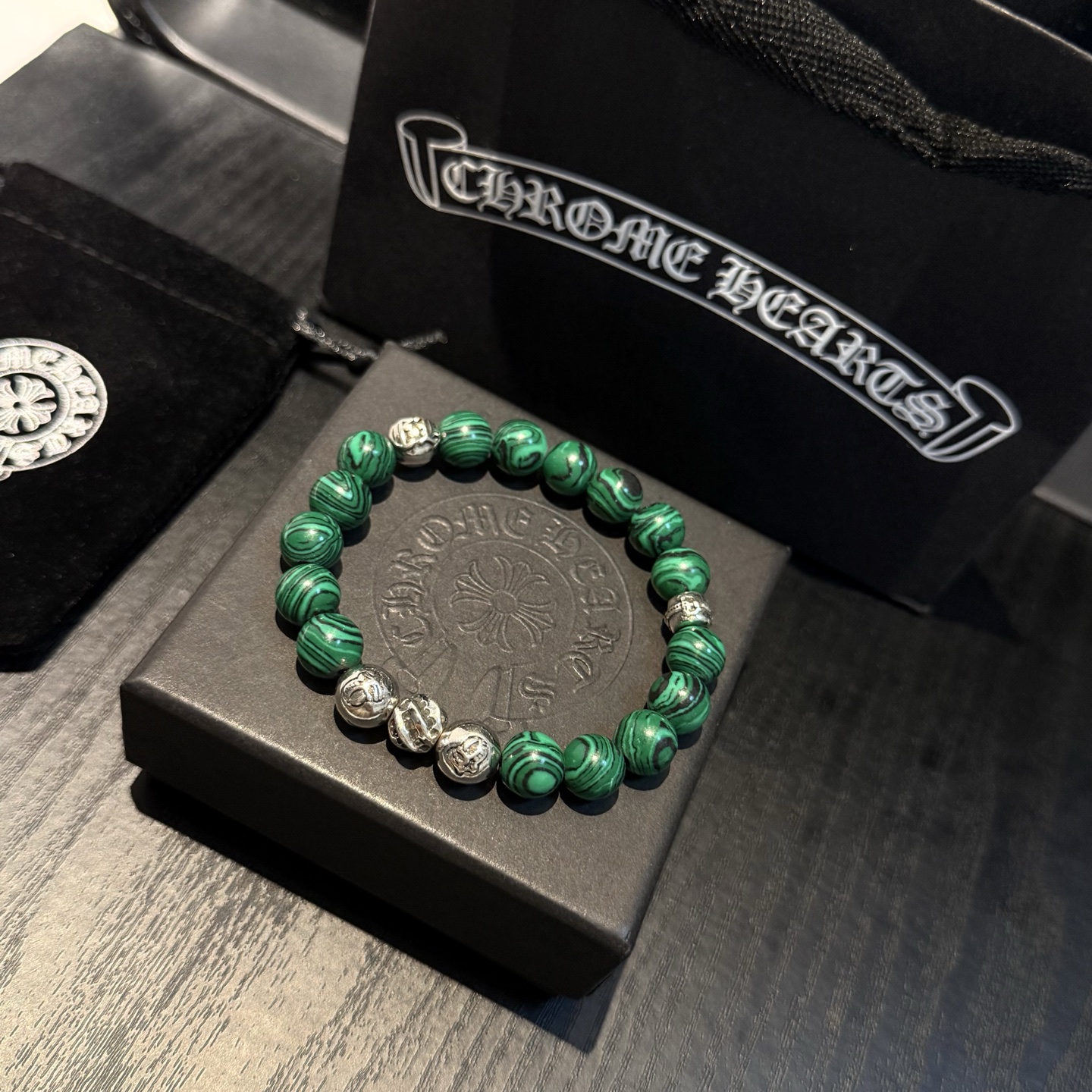 新款【专柜品质】Chrome Hearts克罗心 经典复古多元素孔雀石手串手链 ，快手/ins/小红书热