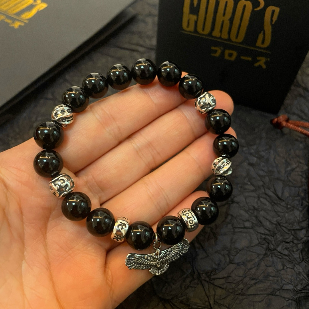 NO:533462,[New Products are on the Shelves] Goro Takahashi Goro Eagle Obsidian Bracelet, top version, accurate exclusive shooting, focusing on the high-end market, absolutely different from the ordinary version!  The details of the picture product are consistent with ZP!  Original production process, precision quality, purely handmade, authentic model opening, fashion essentials, both men and women can wear, same couple style, rock punk silver style, retro elements, trendy and versatile, same style on the official website, fine jewelry, bracelet19860909【新品上架】Goro’s高桥吾郎老鹰黑曜石手串手链,顶级版本 认准独家拍摄 主攻高端市场 绝对区别普通版本！图片产品细节与ZP一致！原版制作工艺 精工品质 纯手工打造 ～正品开模潮流时尚必备 男女均可佩戴 情侣款同款 摇滚朋克泰银风格 复古元素 潮流百搭 官网同款,饰品精品,bracelet,Jewelry