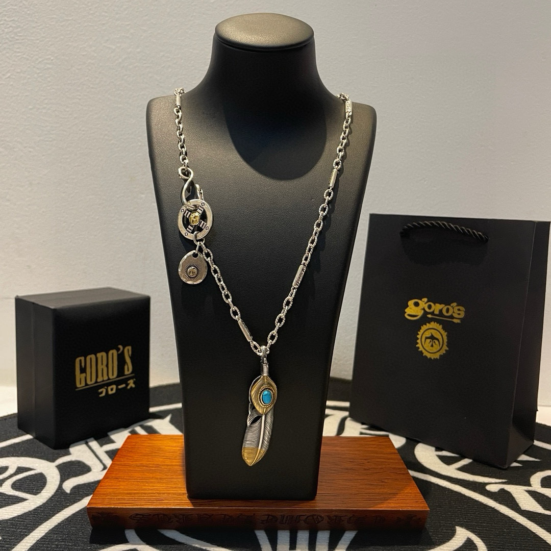 NO:516121,[New Products are on the Shelves] Goro Takahashi Goro's golden feather pineapple feather pendant, Takahashi classic bamboo necklace, top version, recognized exclusive shot, focusing on the high-end market, Kuaishou/ins/Xiaohongshu popular models, absolutely different from ordinary versions!  The details of the picture product are consistent with ZP!  Original production process, precision quality, purely handmade, authentic model opening, fashion essentials, both men and women can wear, same couple style, rock punk silver style, retro elements, trendy and versatile, same style on the official website, fine jewelry, necklace19860909批【新品上架】Goro’s高桥吾郎点金羽松石羽毛吊坠,高桥经典竹节项链,顶级版本,认准独家拍摄,主攻高端市场 ,快手/ins/小红书热门款,绝对区别普通版本！图片产品细节与ZP一致！原版制作工艺 精工品质 纯手工打造 ～正品开模潮流时尚必备 男女均可佩戴 情侣款同款 摇滚朋克泰银风格 复古元素 潮流百搭 官网同款,饰品精品,necklace,Jewelry
