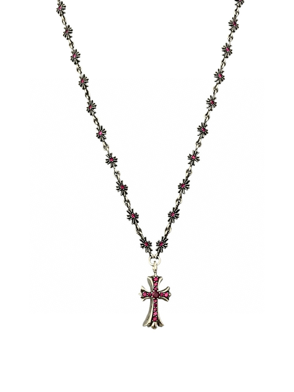 NO:543036,Chrome heart red zirconia cross set chain full ruby ​​zirconia cross flower tiny one-piece chain The charm of ruby ​​zirconia is really irresistible. It is one of the first choice necklaces that you will fall in love with if you look at it for a second. Size 55cm No.: 100980, fine jewelry, chrome hearts, necklace19860909克罗心 红锆石十字架套链 满红宝锆石十字花tiny 一体链 红宝锆石的魅力真的扛不住 属于多看一眼就会沦陷～喜欢红色的首选项链之一 size55cm 编号: 100980,饰品精品,chrome hearts,necklace,Jewelry