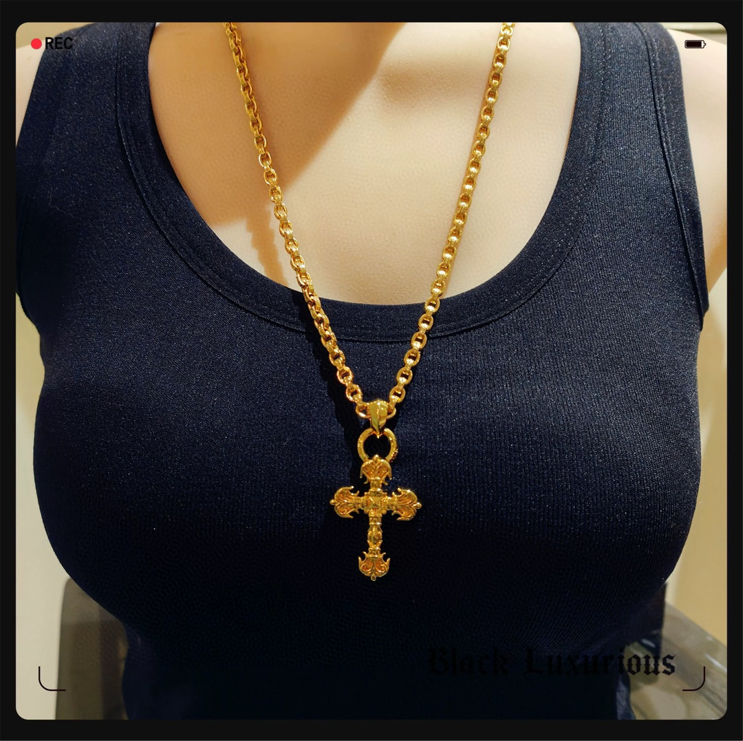 NO:543066,Croxin plated 22K medium flame cross lettering personalized necklace, jewelry boutique, chrome hearts, necklace19860909克罗心镀22K中号火焰十字架刻字个性项链,饰品精品,chrome hearts,necklace,Jewelry