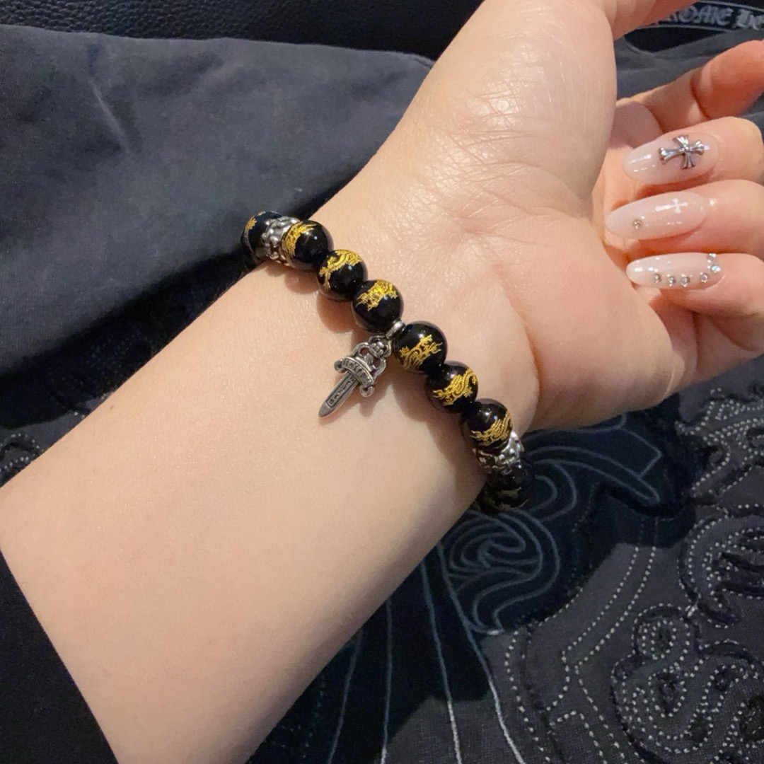 NO:558458,New [counter quality] Chrome Hearts Classic Retro Multi-Element Dragon Obsidian Bracelet, Purely Handmade ~ Genuine open mold trendy fashion must-have. Can be worn by both men and women. Same style for couples. Official website original version. Rock punk Thai silver style, retro elements, trendy and versatile!  , jewelry boutique, chrome hearts, chrome hearts, bracelet19860909新款【专柜品质】Chrome Hearts克罗心经典复古多元素龙腾黑曜石手链手串,纯手工打造 ～正品开模潮流时尚必备 男女均可佩戴 情侣同款 官网原版 摇滚朋克泰银风格 复古元素 潮流百搭！,饰品精品,chrome hearts,chrome hearts,bracelet,Jewelry