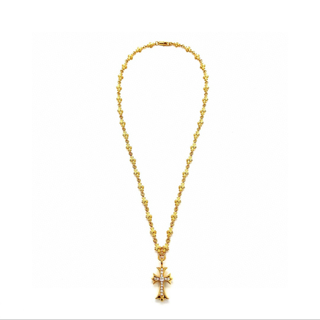 NO:575651,Chrome Hearts Gold Plated Stone Cross Chain Length: 60cm, fine jewelry, chrome hearts, gold plating19860909克罗心 镀金镶石十字架套链 长度:60cm,饰品精品,chrome hearts,gold plating,Jewelry