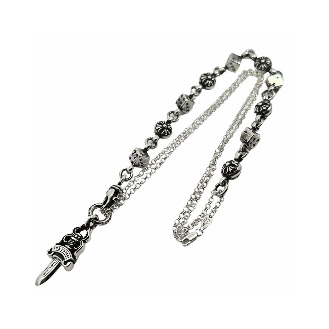 NO:603704,Chrome heart sword and dice element necklace DIY style is really cool. You can change the way you wear it at any time. It can be made into a bracelet or necklace. Three-in-one wearing method, jewelry boutique, chrome hearts, necklace, bracelet19860909克罗心 宝剑骰子元素项链 DIY风格真的太酷了 随时可以变换戴的方式 可以做手链或者项链 三合一戴法,饰品精品,chrome hearts,necklace,bracelet,Jewelry
