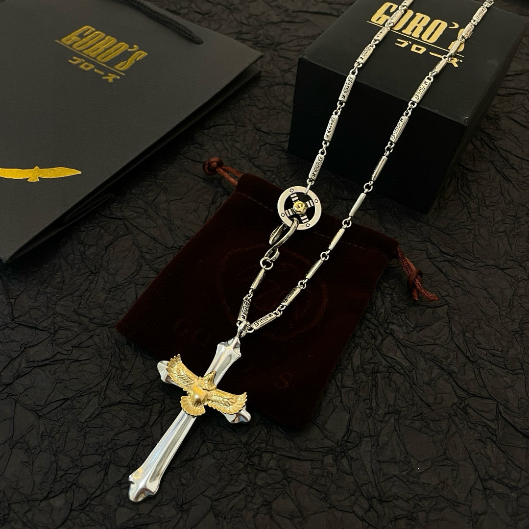 批💰150    【新品上架】Goro&rsquo;s高桥吾郎松十字架金鹰吊坠，高桥经典竹节项链，顶级版本，认准独家拍摄，主攻高端市场 ，快手/ins/小红书热门款，绝对区别普通版本！图片产品细节与ZP一致！原版制作工艺 精工品质 纯手工打造 ～正品开模💝潮流时尚必备 男女均可佩戴 情侣款同款 摇滚朋克泰银风格 复古元素 潮流百搭 官网同款❤️
