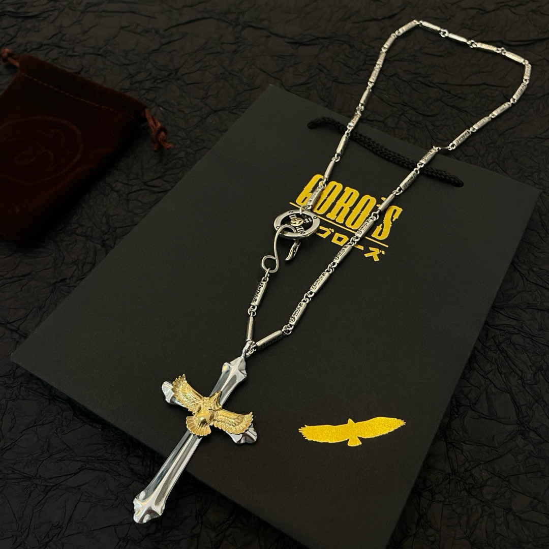 批💰150    【新品上架】Goro&rsquo;s高桥吾郎松十字架金鹰吊坠，高桥经典竹节项链，顶级版本，认准独家拍摄，主攻高端市场 ，快手/ins/小红书热门款，绝对区别普通版本！图片产品细节与ZP一致！原版制作工艺 精工品质 纯手工打造 ～正品开模💝潮流时尚必备 男女均可佩戴 情侣款同款 摇滚朋克泰银风格 复古元素 潮流百搭 官网同款❤️