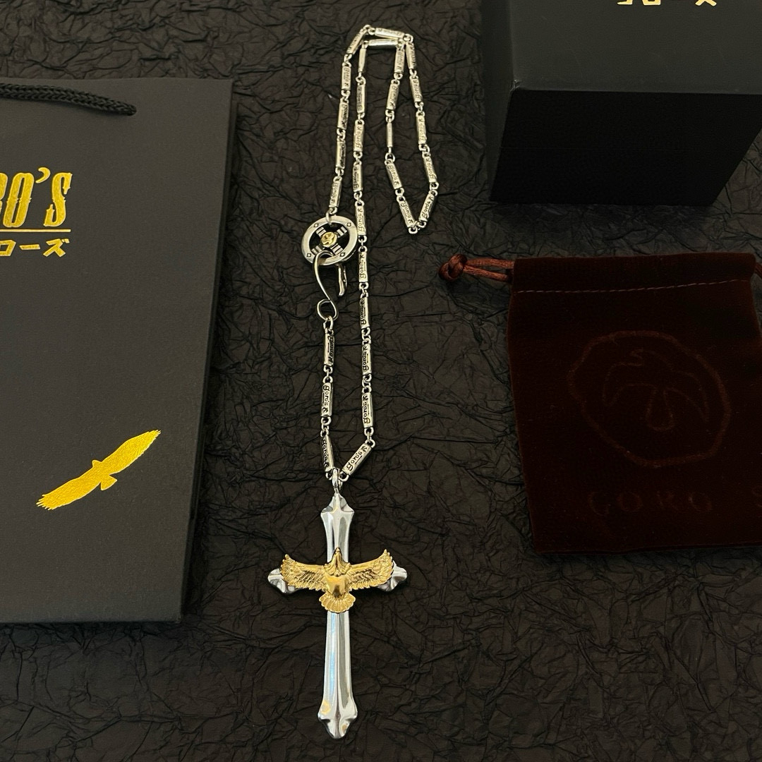 批💰150    【新品上架】Goro&rsquo;s高桥吾郎松十字架金鹰吊坠，高桥经典竹节项链，顶级版本，认准独家拍摄，主攻高端市场 ，快手/ins/小红书热门款，绝对区别普通版本！图片产品细节与ZP一致！原版制作工艺 精工品质 纯手工打造 ～正品开模💝潮流时尚必备 男女均可佩戴 情侣款同款 摇滚朋克泰银风格 复古元素 潮流百搭 官网同款❤️