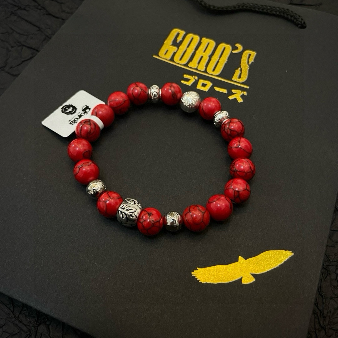 批💰145【新品上架】Goro&rsquo;s高桥吾郎红松石手串手链，顶级版本 认准独家拍摄 主攻高端市场 绝对区别普通版本！图片产品细节与ZP一致！原版制作工艺 精工品质 纯手工打造 ～正品开模💝潮流时尚必备 男女均可佩戴 情侣款同款 摇滚朋克泰银风格 复古元素 潮流百搭 官网同款❤️