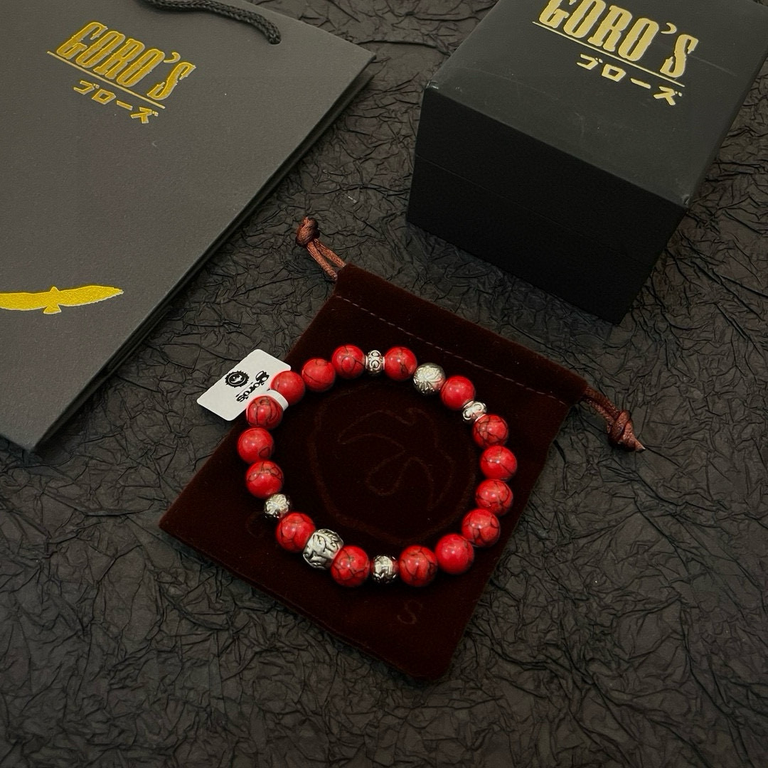 批💰145【新品上架】Goro&rsquo;s高桥吾郎红松石手串手链，顶级版本 认准独家拍摄 主攻高端市场 绝对区别普通版本！图片产品细节与ZP一致！原版制作工艺 精工品质 纯手工打造 ～正品开模💝潮流时尚必备 男女均可佩戴 情侣款同款 摇滚朋克泰银风格 复古元素 潮流百搭 官网同款❤️