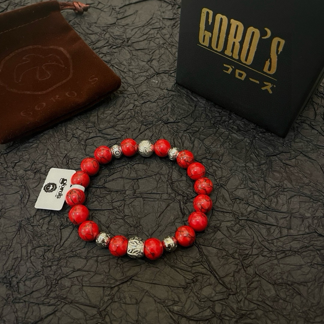 批💰145【新品上架】Goro&rsquo;s高桥吾郎红松石手串手链，顶级版本 认准独家拍摄 主攻高端市场 绝对区别普通版本！图片产品细节与ZP一致！原版制作工艺 精工品质 纯手工打造 ～正品开模💝潮流时尚必备 男女均可佩戴 情侣款同款 摇滚朋克泰银风格 复古元素 潮流百搭 官网同款❤️