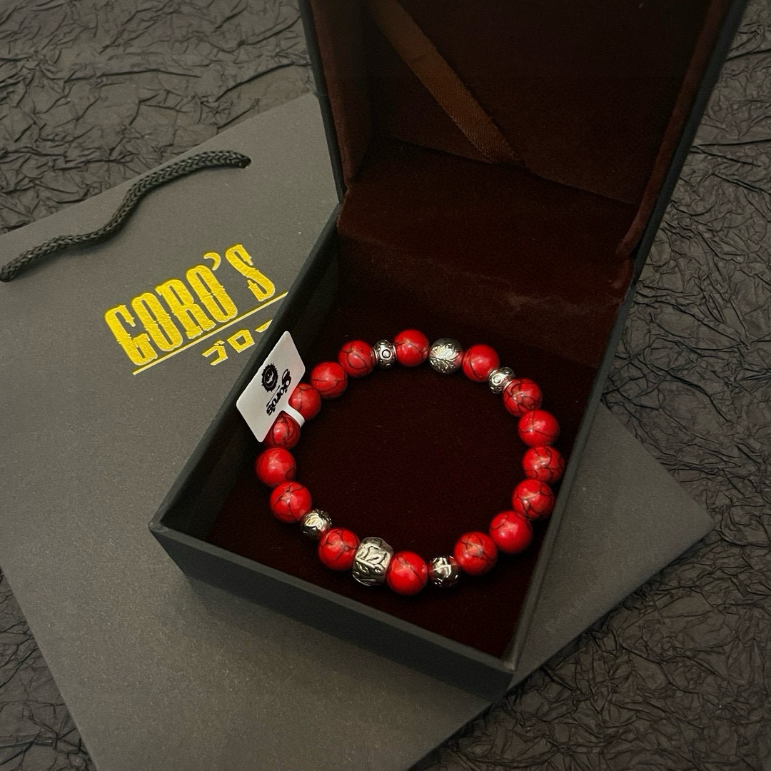 批💰145【新品上架】Goro&rsquo;s高桥吾郎红松石手串手链，顶级版本 认准独家拍摄 主攻高端市场 绝对区别普通版本！图片产品细节与ZP一致！原版制作工艺 精工品质 纯手工打造 ～正品开模💝潮流时尚必备 男女均可佩戴 情侣款同款 摇滚朋克泰银风格 复古元素 潮流百搭 官网同款❤️
