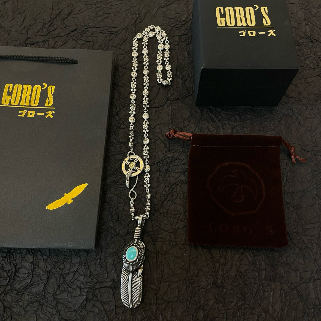 批💰150  【新品上架】Goro&rsquo;s高桥吾郎松石羽毛吊坠，高桥经典飞鸟项链，顶级版本，认准独家拍摄，主攻高端市场 ，快手/ins/小红书热门款，绝对区别普通版本！图片产品细节与ZP一致！原版制作工艺 精工品质 纯手工打造 ～正品开模💝潮流时尚必备 男女均可佩戴 情侣款同款 摇滚朋克泰银风格 复古元素 潮流百搭 官网同款❤️