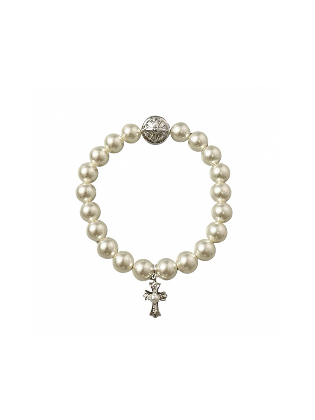 NO:604231,Chrome hearts 8mm cross bracelet with pearls and diamonds best collab ever cross gothic elements and the softness of pearls. Super careful co-branding. Recently, the same model of major stars. White diamond number 200560, fine jewelry, chrome hearts19860909克罗心 8mm带珍珠钻十字架手串 best collab ever十字架哥特元素中和珍珠的柔美 超级用心的联名 最近各大明星同款 白钻 编号200560,饰品精品,chrome hearts,Jewelry