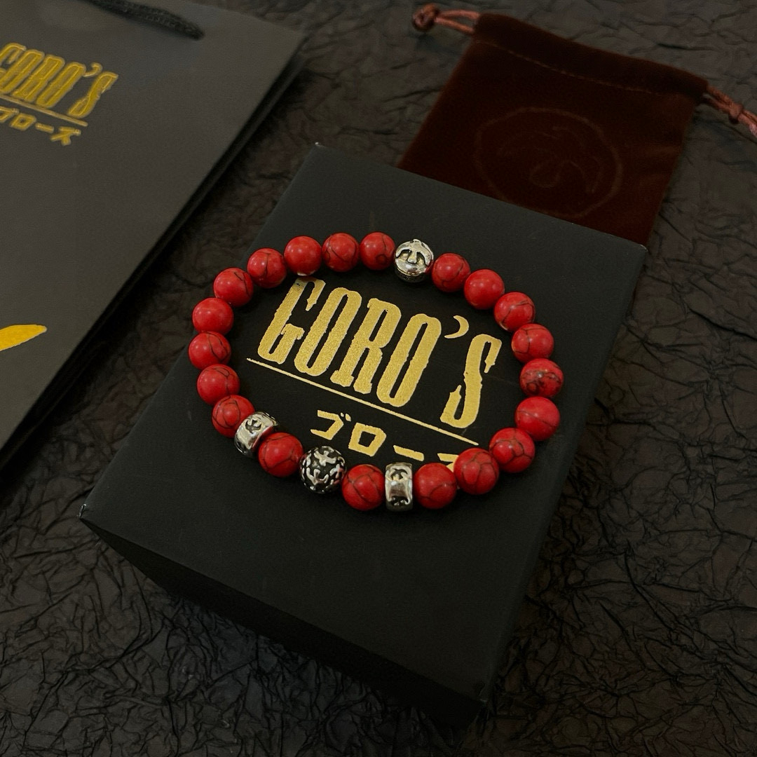 批💰145【新品上架】Goro&rsquo;s高桥吾郎红松石手串手链，顶级版本 认准独家拍摄 主攻高端市场 绝对区别普通版本！图片产品细节与ZP一致！原版制作工艺 精工品质 纯手工打造 ～正品开模💝潮流时尚必备 男女均可佩戴 情侣款同款 摇滚朋克泰银风格 复古元素 潮流百搭 官网同款❤️