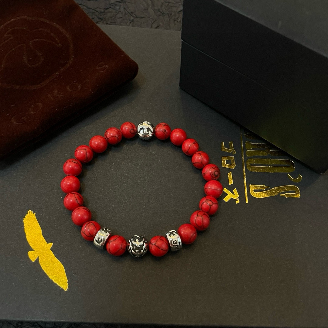 批💰145【新品上架】Goro&rsquo;s高桥吾郎红松石手串手链，顶级版本 认准独家拍摄 主攻高端市场 绝对区别普通版本！图片产品细节与ZP一致！原版制作工艺 精工品质 纯手工打造 ～正品开模💝潮流时尚必备 男女均可佩戴 情侣款同款 摇滚朋克泰银风格 复古元素 潮流百搭 官网同款❤️