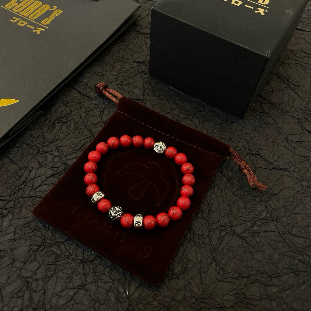 批💰145【新品上架】Goro&rsquo;s高桥吾郎红松石手串手链，顶级版本 认准独家拍摄 主攻高端市场 绝对区别普通版本！图片产品细节与ZP一致！原版制作工艺 精工品质 纯手工打造 ～正品开模💝潮流时尚必备 男女均可佩戴 情侣款同款 摇滚朋克泰银风格 复古元素 潮流百搭 官网同款❤️
