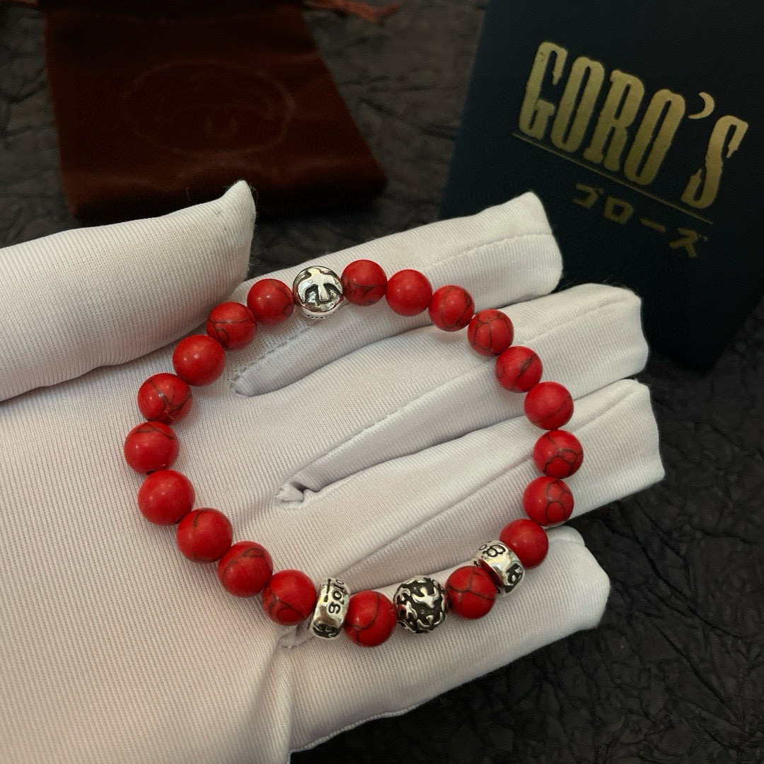 批💰145【新品上架】Goro&rsquo;s高桥吾郎红松石手串手链，顶级版本 认准独家拍摄 主攻高端市场 绝对区别普通版本！图片产品细节与ZP一致！原版制作工艺 精工品质 纯手工打造 ～正品开模💝潮流时尚必备 男女均可佩戴 情侣款同款 摇滚朋克泰银风格 复古元素 潮流百搭 官网同款❤️