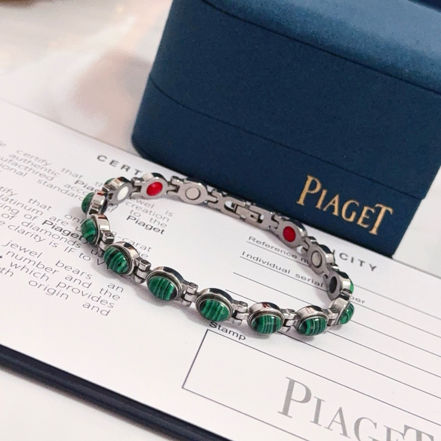 Piaget Possibly Limelight bracelet watch white gold case and bracelet, green stone accents, no visible dial 0mm Women's Quartz