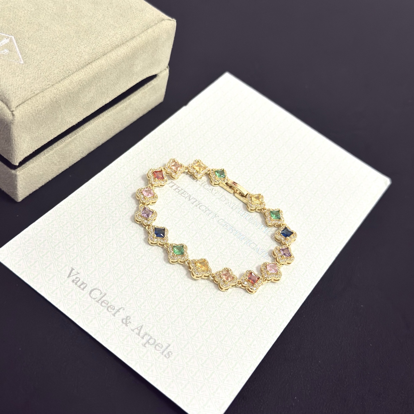 Van Cleef Arpels Alhambra bracelet yellow gold metal with multicolor gemstones and white diamond accents 18cm