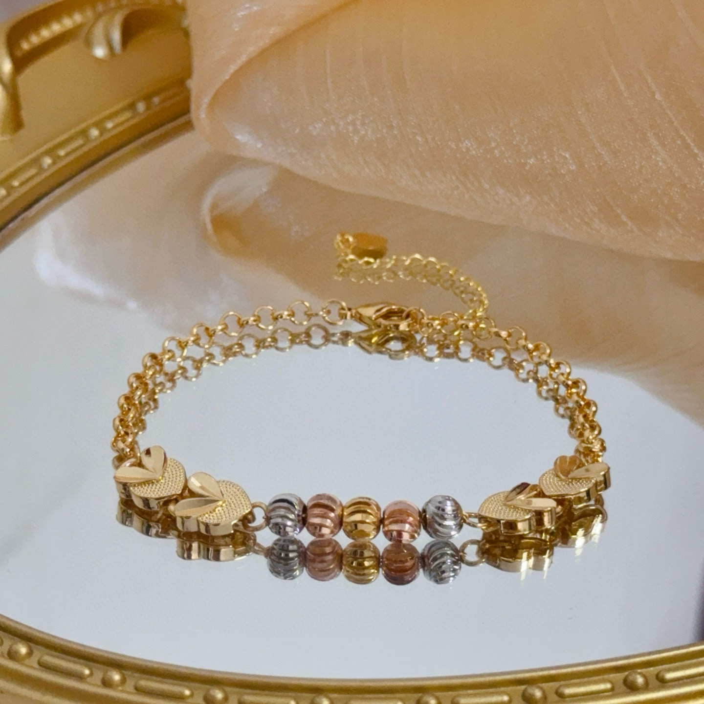 Piaget Heart Motif Beaded Chain Bracelet bracelet Tri-tone yellow gold rose gold white gold metal no gemstones 16cm with 5cm extension