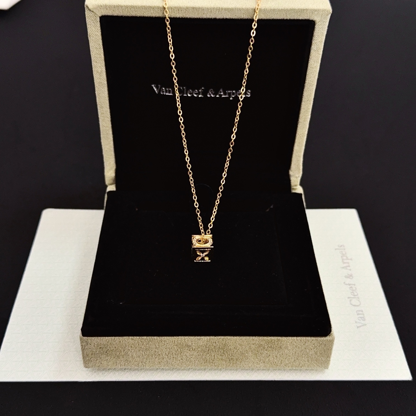 Van Cleef Arpels Lucky Cube Pendant Necklace necklace 18k yellow gold with clear diamond accents 42cm