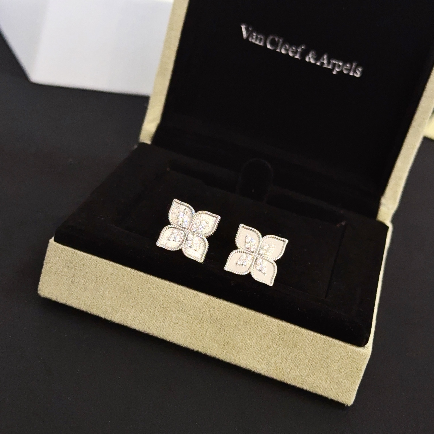 Van Cleef Arpels Alhambra earrings white gold diamond 10mm