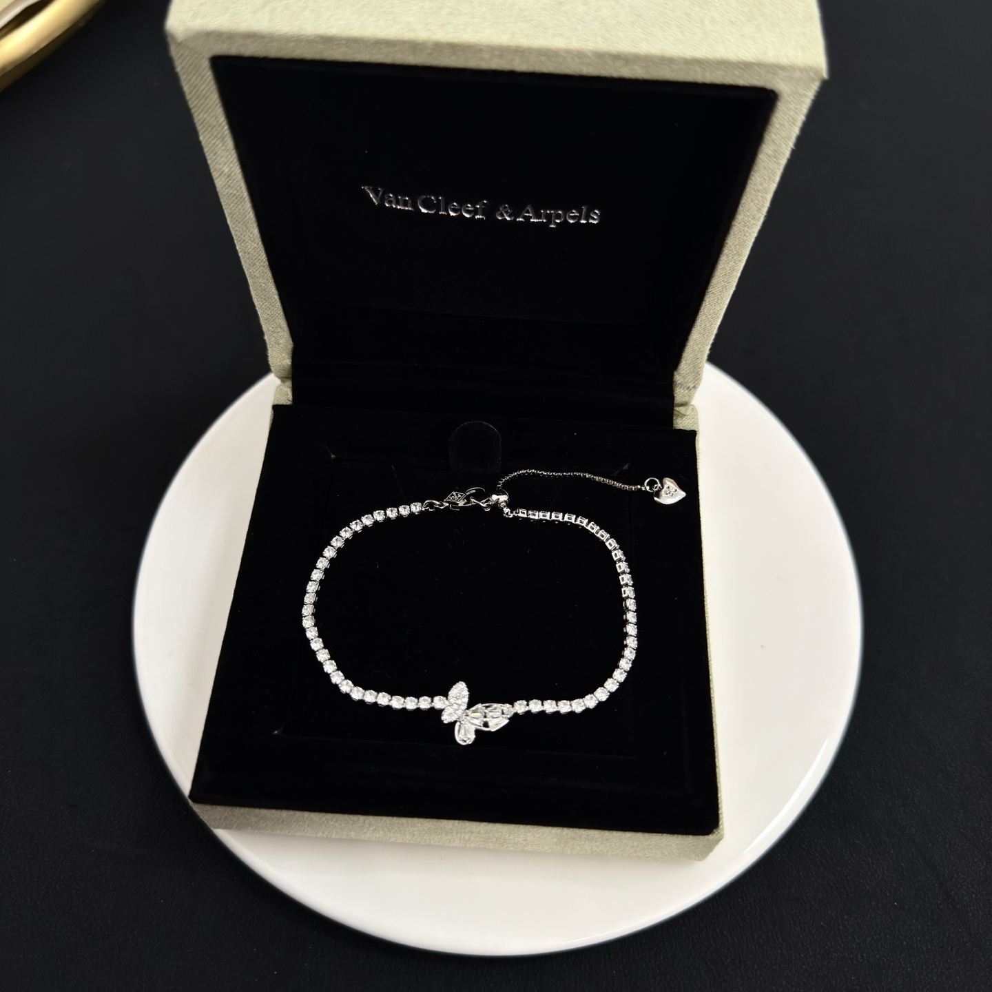Van Cleef Arpels Four-leaf Clover bracelet Silver-toned metal with clear diamond inlays 17cm