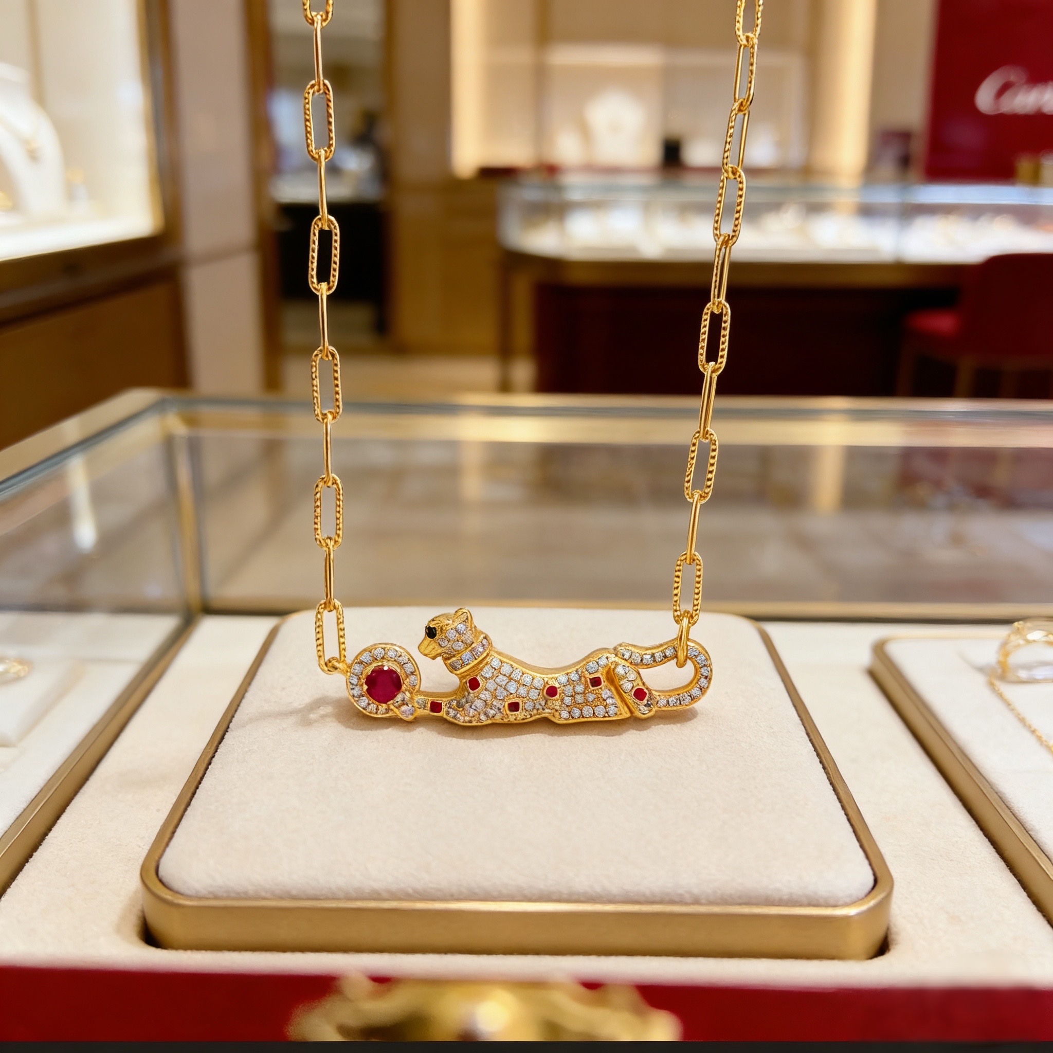 卡地亚猎豹项链 高端定制版本 镶嵌钻工艺 V金材质 经典而时尚风格 用凌厉线条重构爱情美学！打破常规，镶