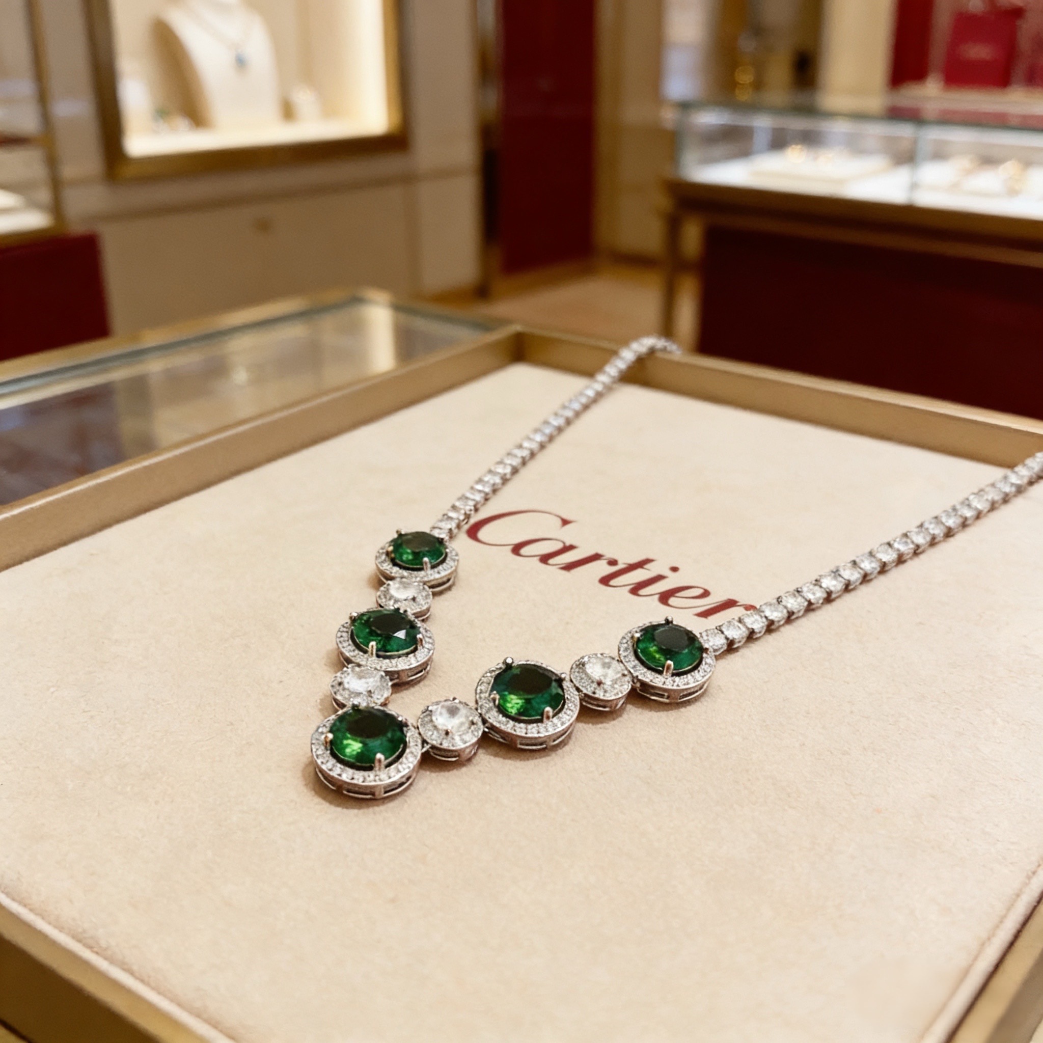 卡地亚祖母绿钻项链 高端定制版本 镶嵌钻工艺 V金材质 经典而时尚风格 用凌厉线条重构爱情美学！打破常规