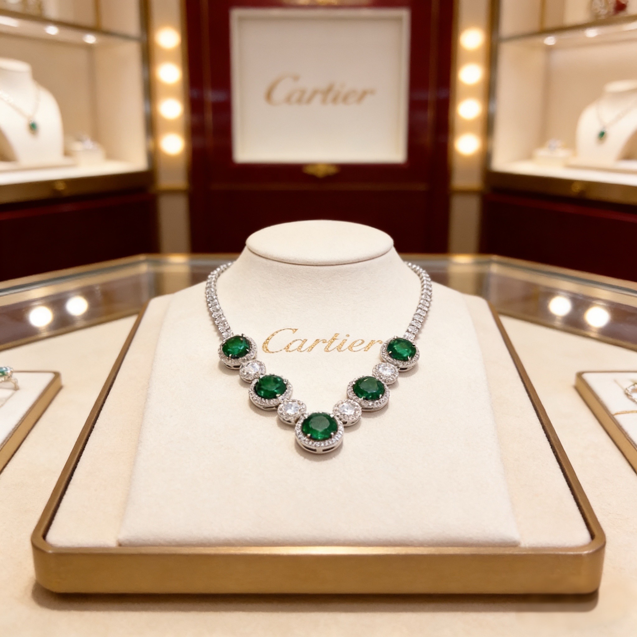 卡地亚祖母绿钻项链 高端定制版本 镶嵌钻工艺 V金材质 经典而时尚风格 用凌厉线条重构爱情美学！打破常规