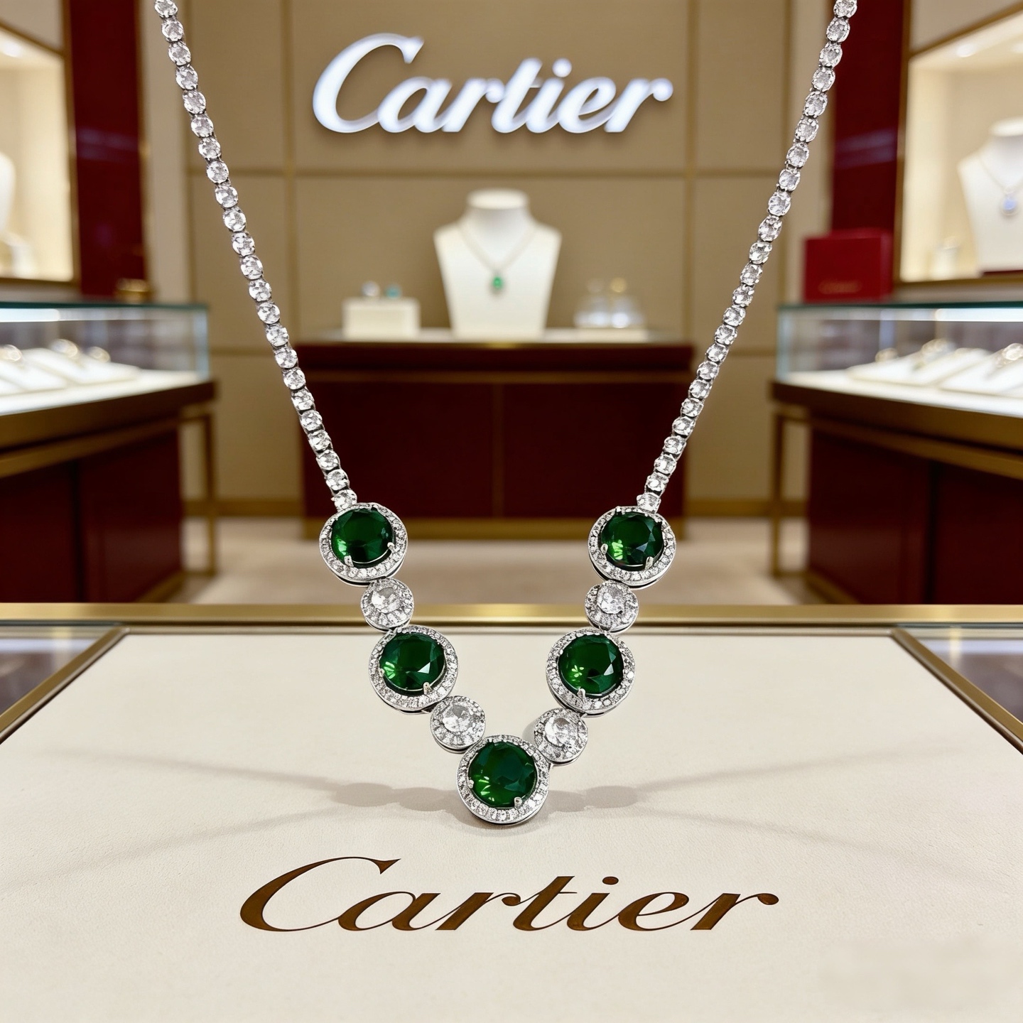 NO:725147,Cartier emerald and diamond necklace, high-end customized version, inlaid with diamond craftsmanship, V-gold material, classic and fashionable style, reconstructing the aesthetics of love with sharp lines!  Breaking the rules, the diamond-encrusted design actually achieves the ceiling of high-end sense - no need for flashy accumulation, love should be as pure as ever. Cartier is loved by many celebrities and Internet celebrities. The Leopard series bracelet is absolutely an eternal classic, and it is not limited to men and women, and there is no age limit!  Wear it and you will be the center of attention!  , jewelry boutique,cartier,necklace,bracelet19860909卡地亚祖母绿钻项链 高端定制版本 镶嵌钻工艺 V金材质 经典而时尚风格 用凌厉线条重构爱情美学！打破常规,镶嵌钻设计反而成就高级感天花板——无需浮华堆砌,爱本应纯粹如初 卡地亚受众多明星网红的爱戴 豹子系列手镯 绝对是永恒经典 而且男女不限 年龄不限 ！戴上它你就是焦点！,饰品精品,cartier,necklace,bracelet,Jewelry