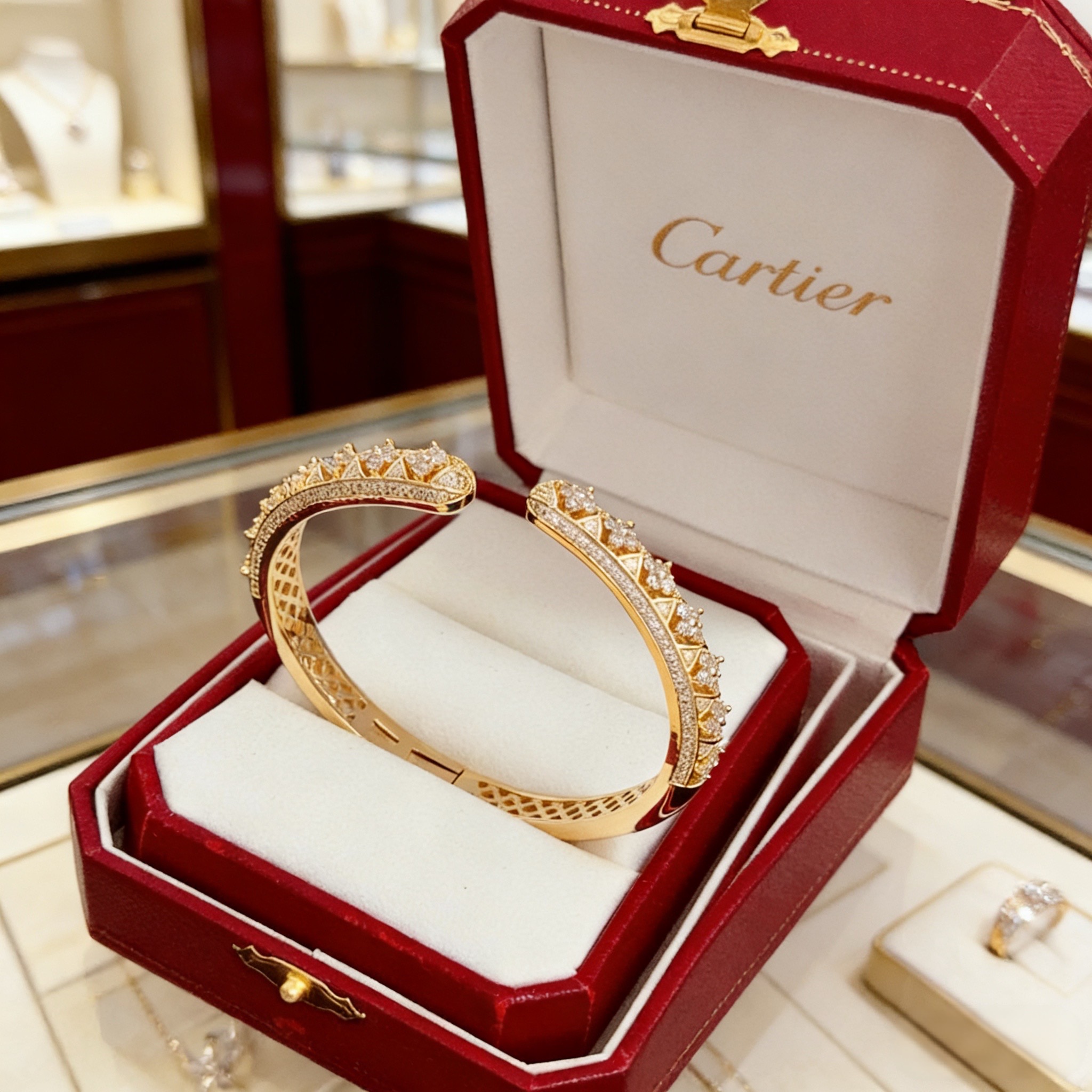 卡地亚镶钻手镯 高端定制版本 镶嵌钻工艺 V金材质 经典而时尚风格 用凌厉线条重构爱情美学！打破常规，镶