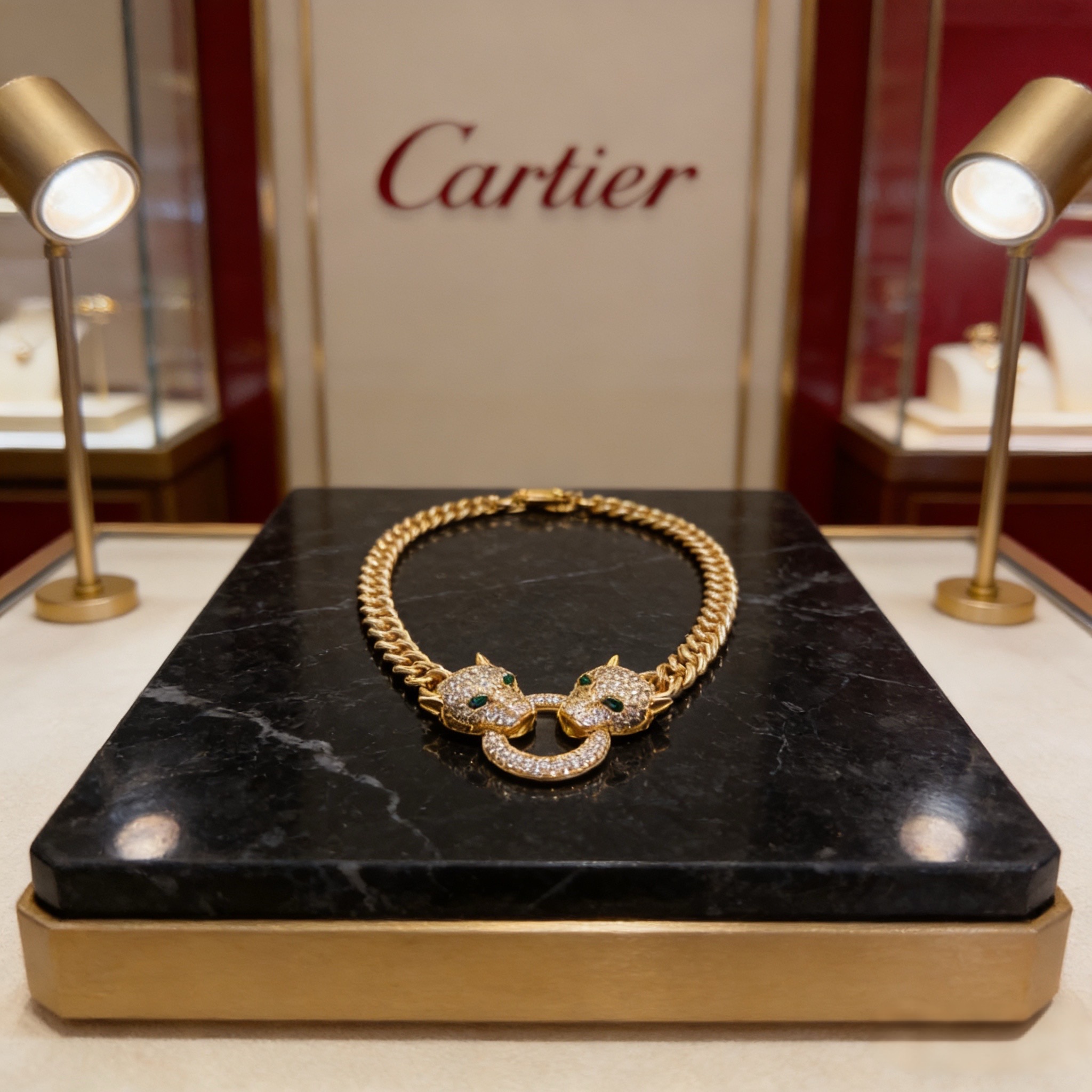 卡地亚镶钻猎豹项链 高端定制版本 镶嵌钻工艺 V金材质 经典而时尚风格 用凌厉线条重构爱情美学！打破常规