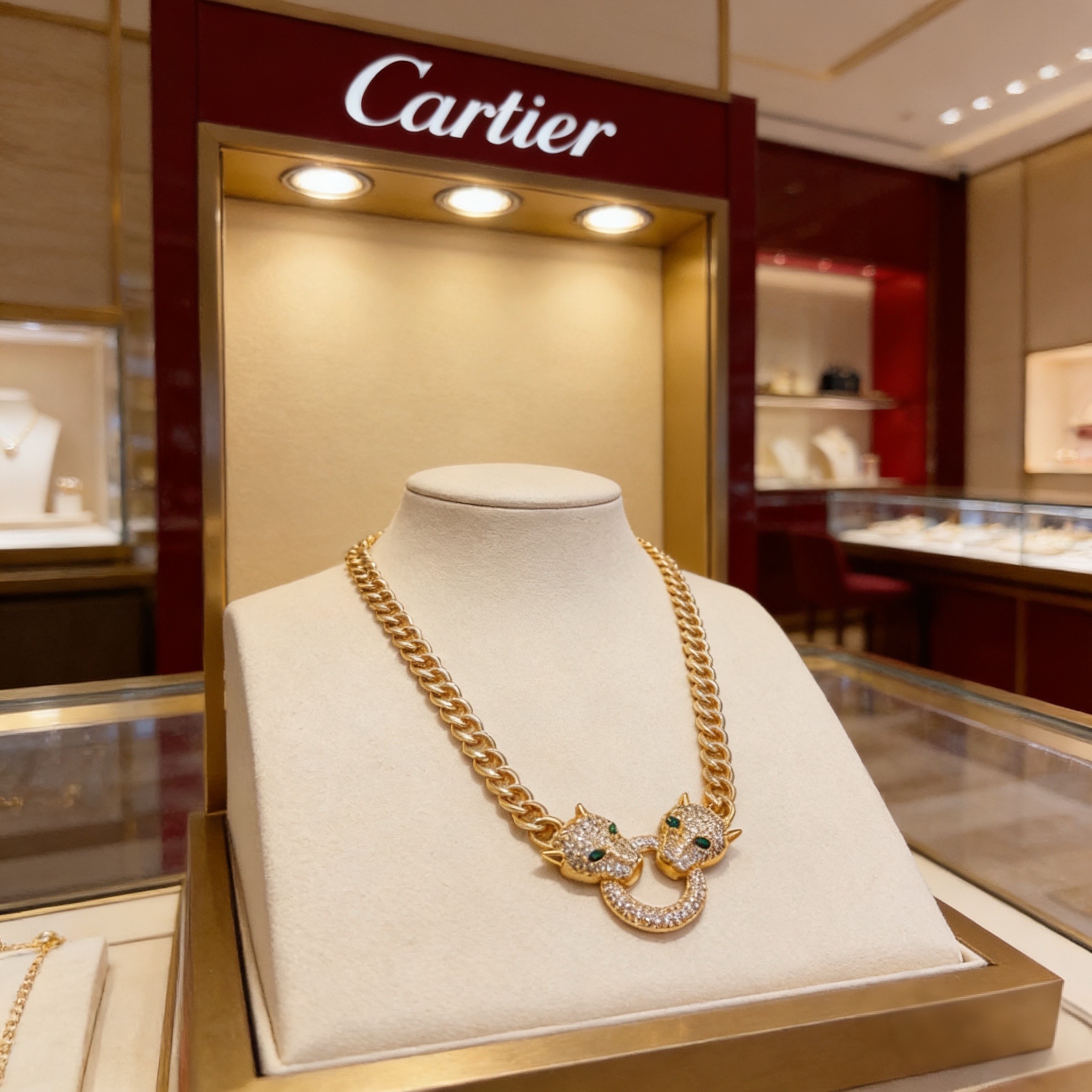 卡地亚镶钻猎豹项链 高端定制版本 镶嵌钻工艺 V金材质 经典而时尚风格 用凌厉线条重构爱情美学！打破常规