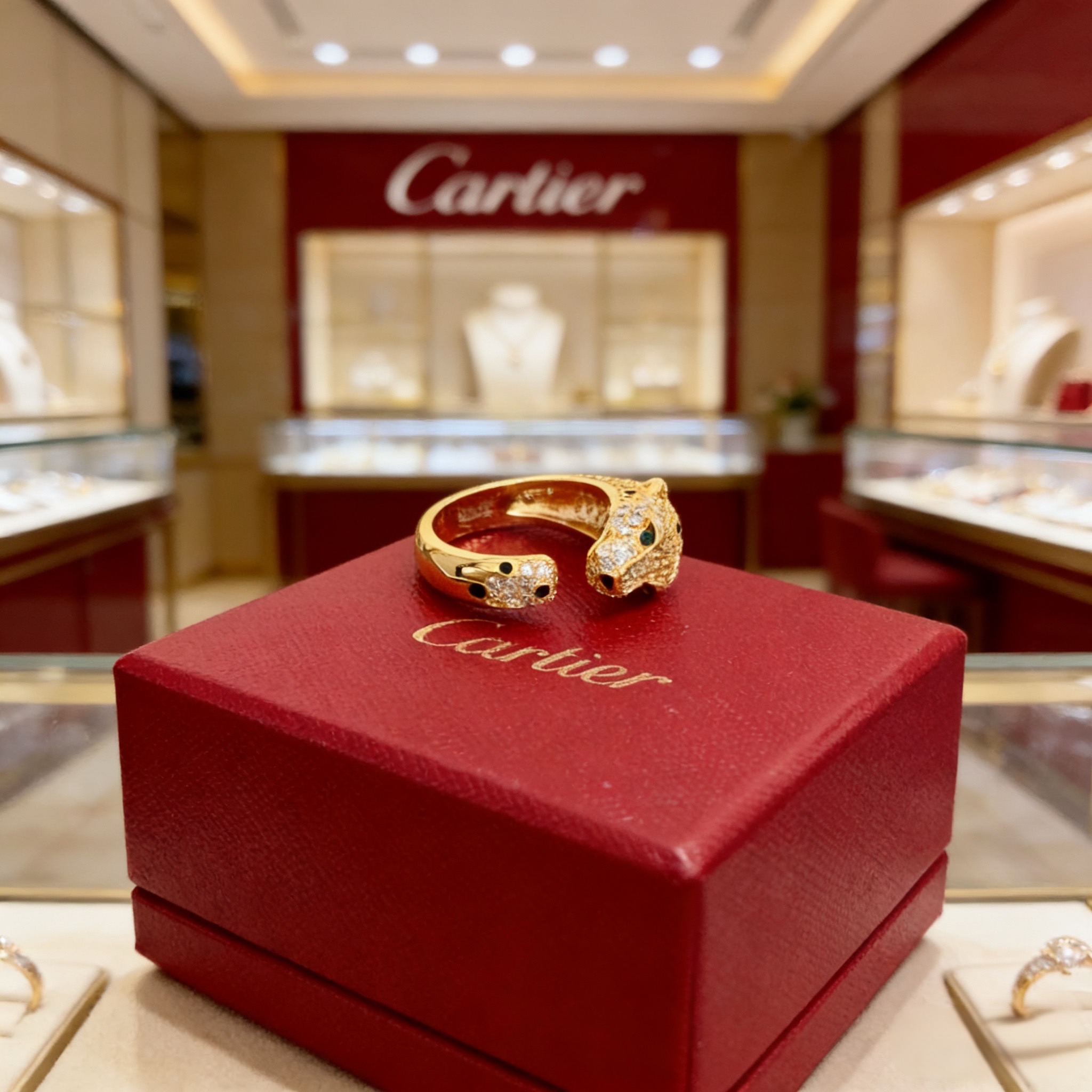 卡地亚镶钻豹头戒指 高端定制版本 镶嵌钻工艺 V金材质 经典而时尚风格 用凌厉线条重构爱情美学！打破常规