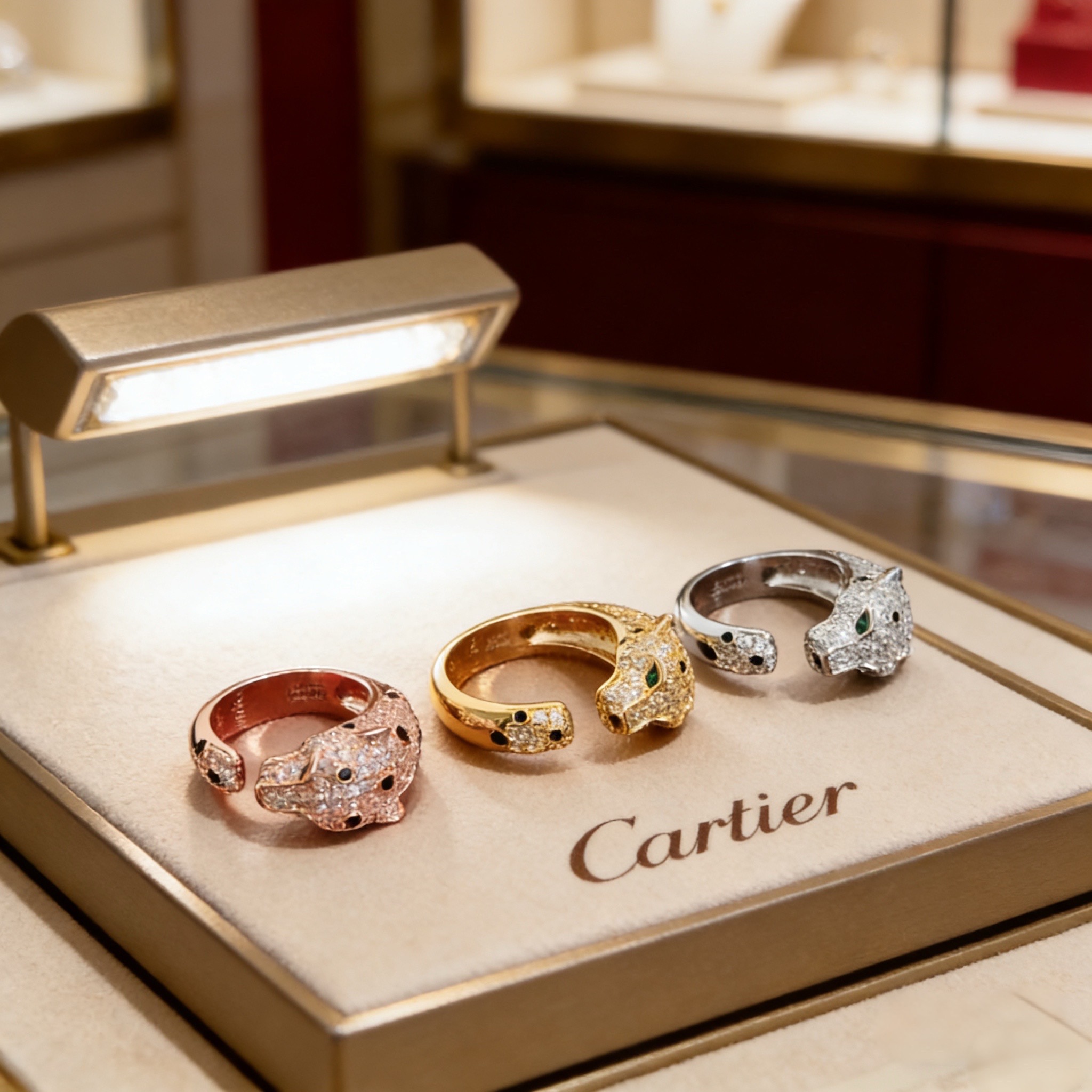 卡地亚镶钻豹头戒指 高端定制版本 镶嵌钻工艺 V金材质 经典而时尚风格 用凌厉线条重构爱情美学！打破常规