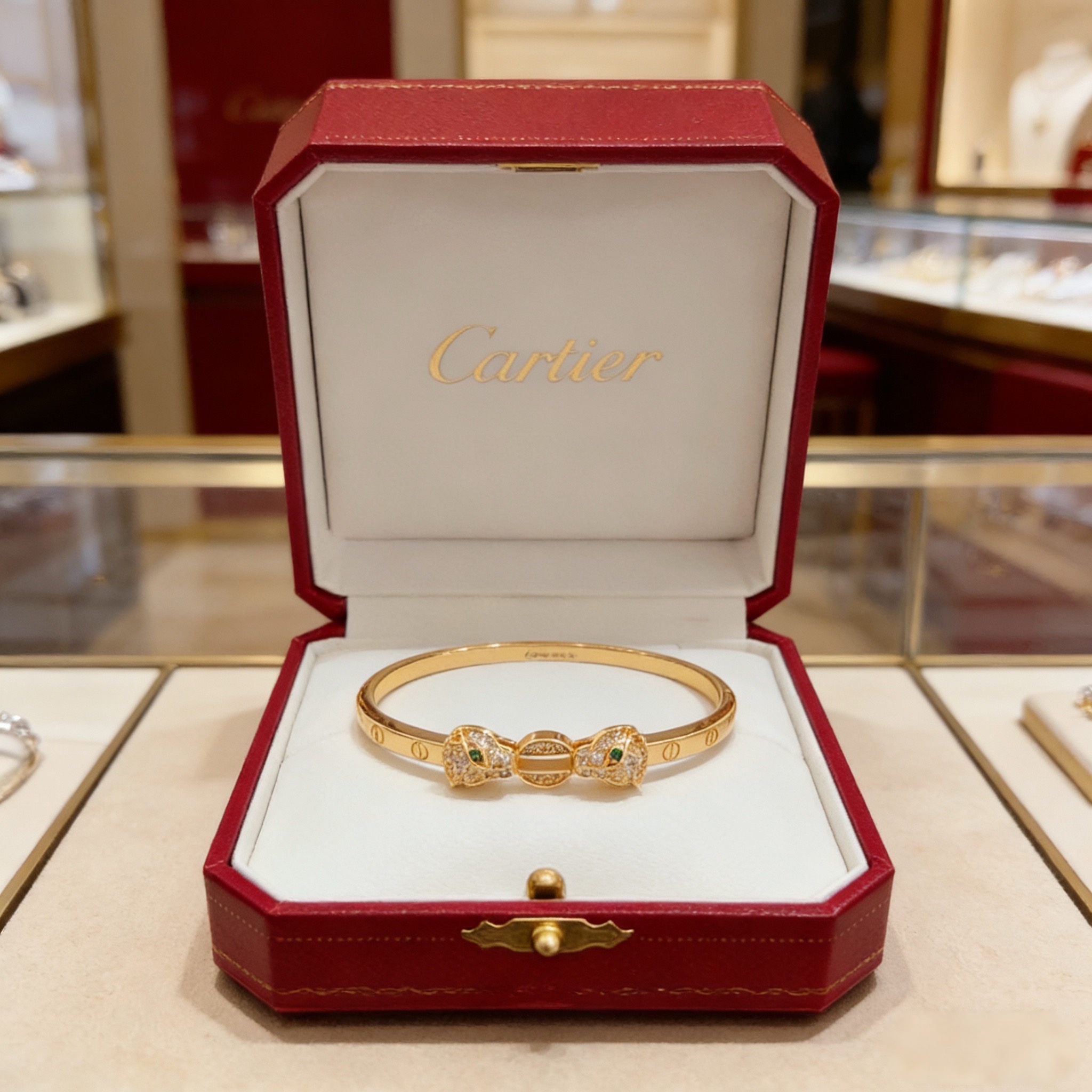 卡地亚镶钻猎豹手镯 高端定制版本 镶嵌钻工艺 V金材质 经典而时尚风格 用凌厉线条重构爱情美学！打破常规