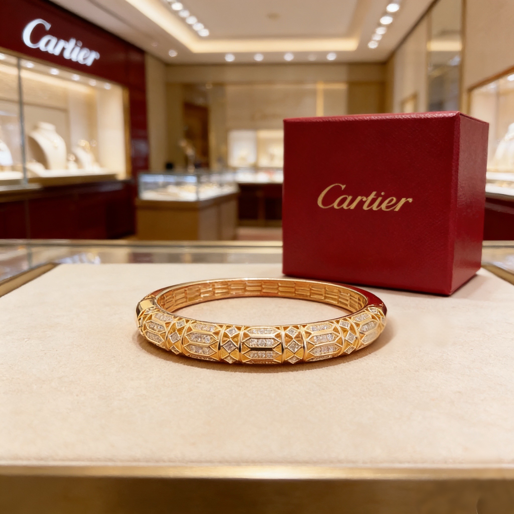 卡地亚镶钻手镯 高端定制版本 镶嵌钻工艺 V金材质 经典而时尚风格 用凌厉线条重构爱情美学！打破常规，镶