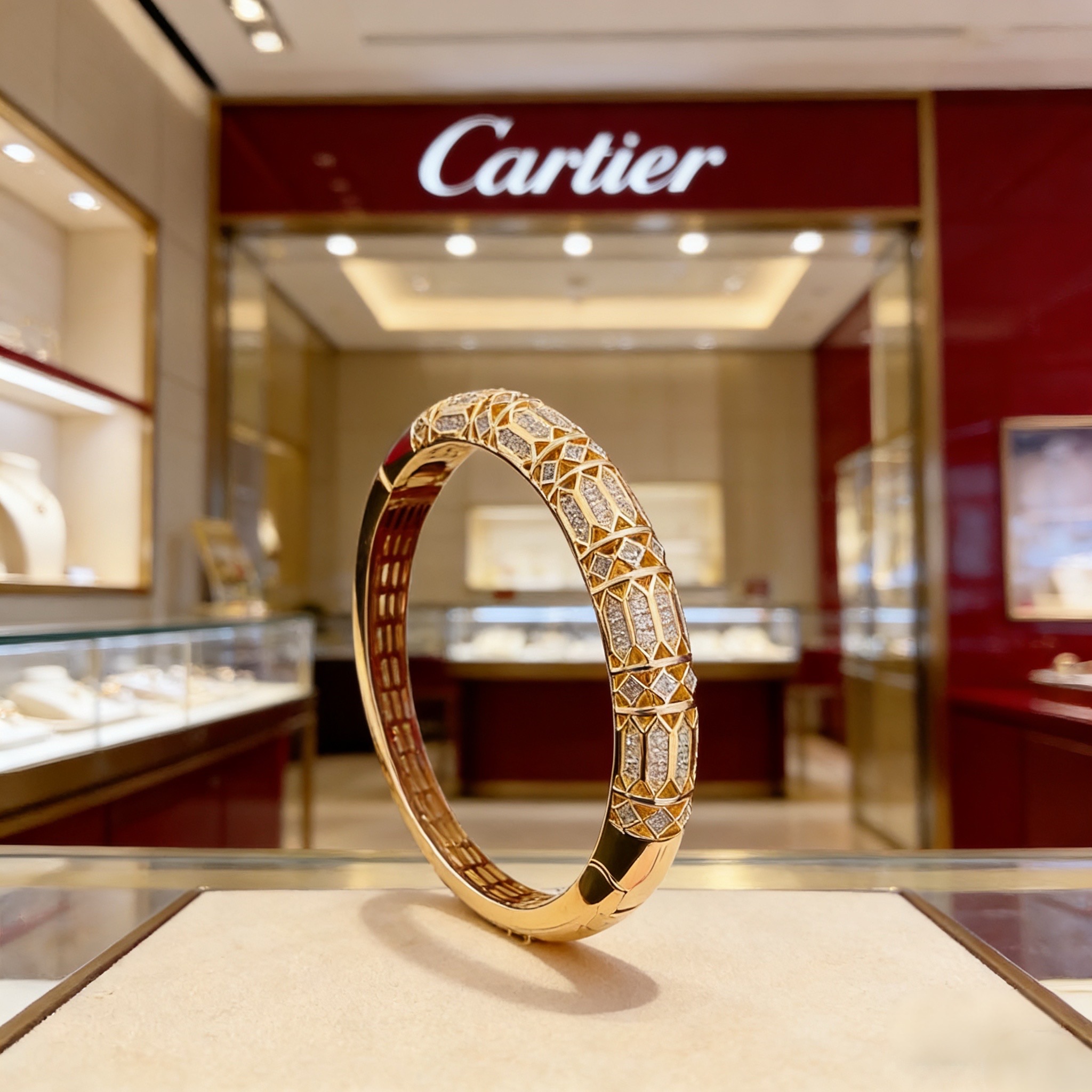 卡地亚镶钻手镯 高端定制版本 镶嵌钻工艺 V金材质 经典而时尚风格 用凌厉线条重构爱情美学！打破常规，镶