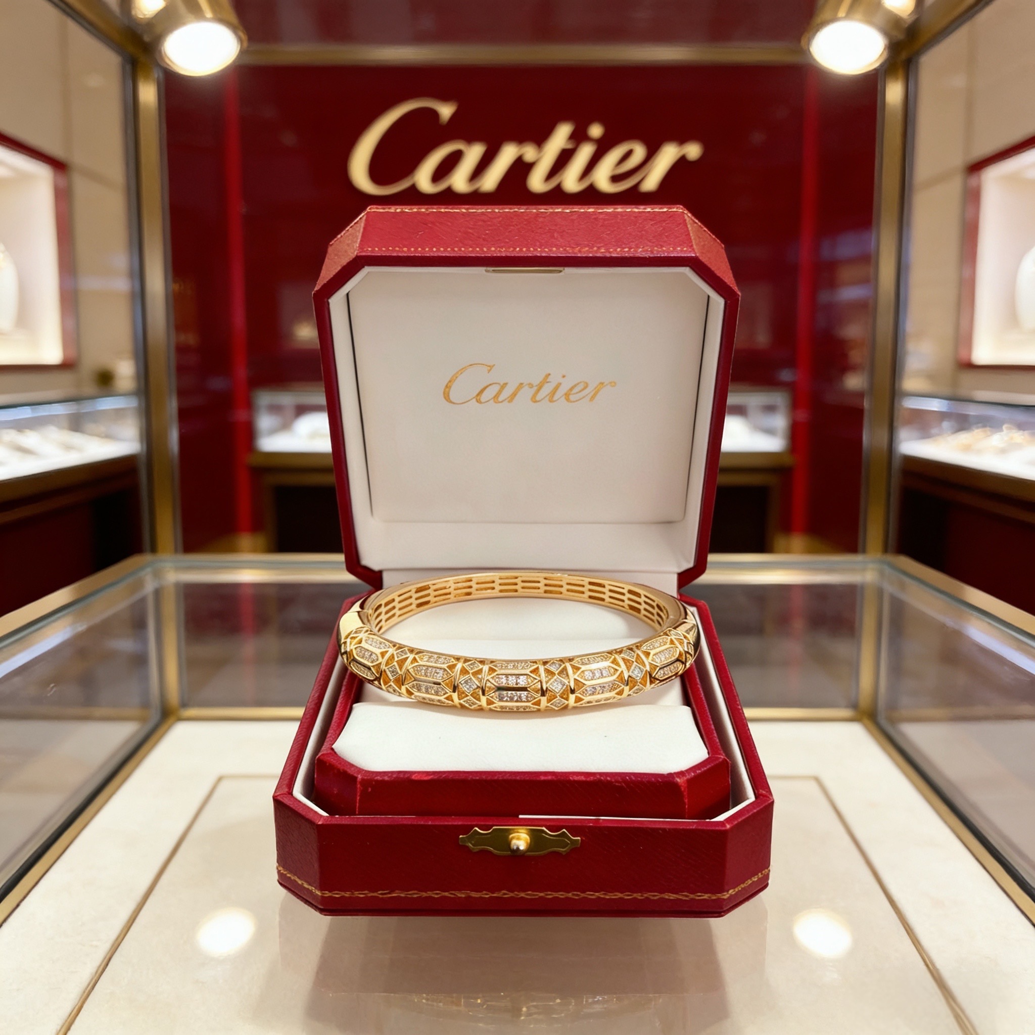 卡地亚镶钻手镯 高端定制版本 镶嵌钻工艺 V金材质 经典而时尚风格 用凌厉线条重构爱情美学！打破常规，镶