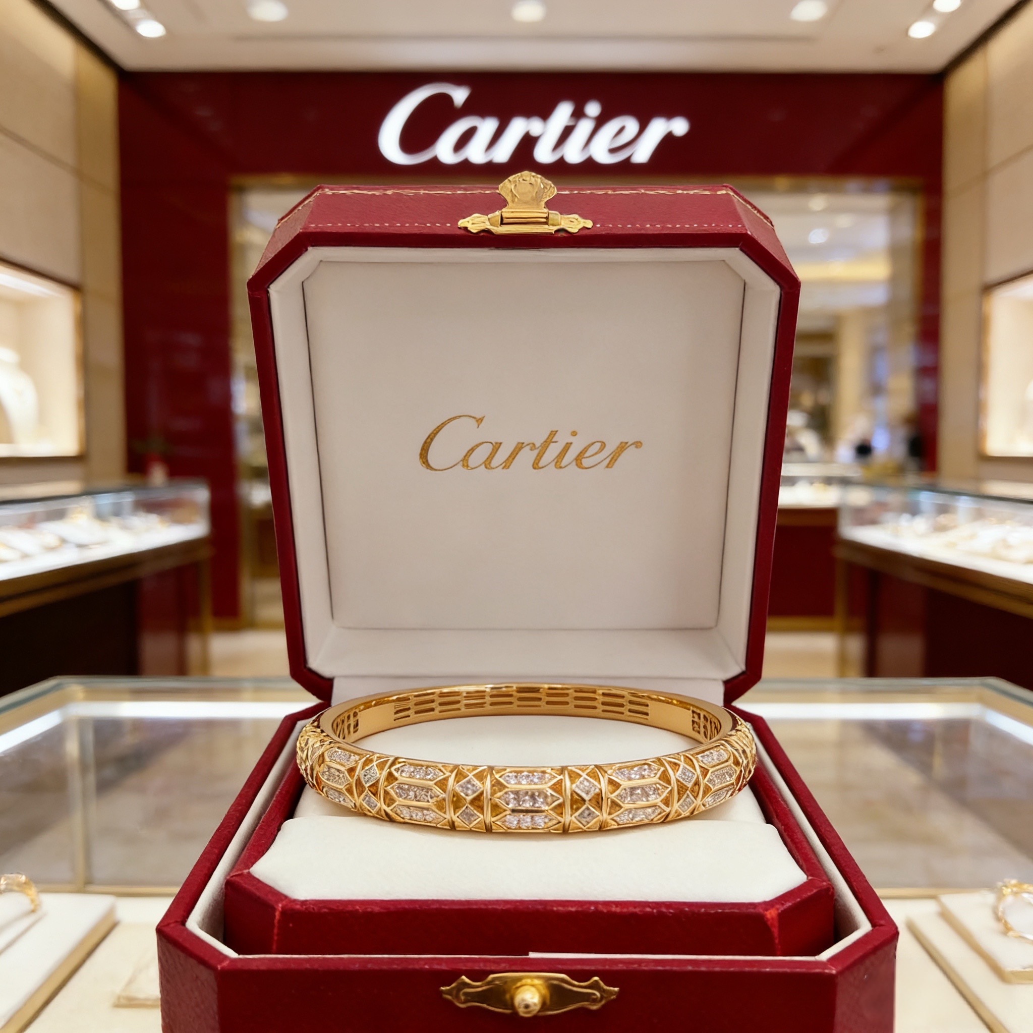 卡地亚镶钻手镯 高端定制版本 镶嵌钻工艺 V金材质 经典而时尚风格 用凌厉线条重构爱情美学！打破常规，镶