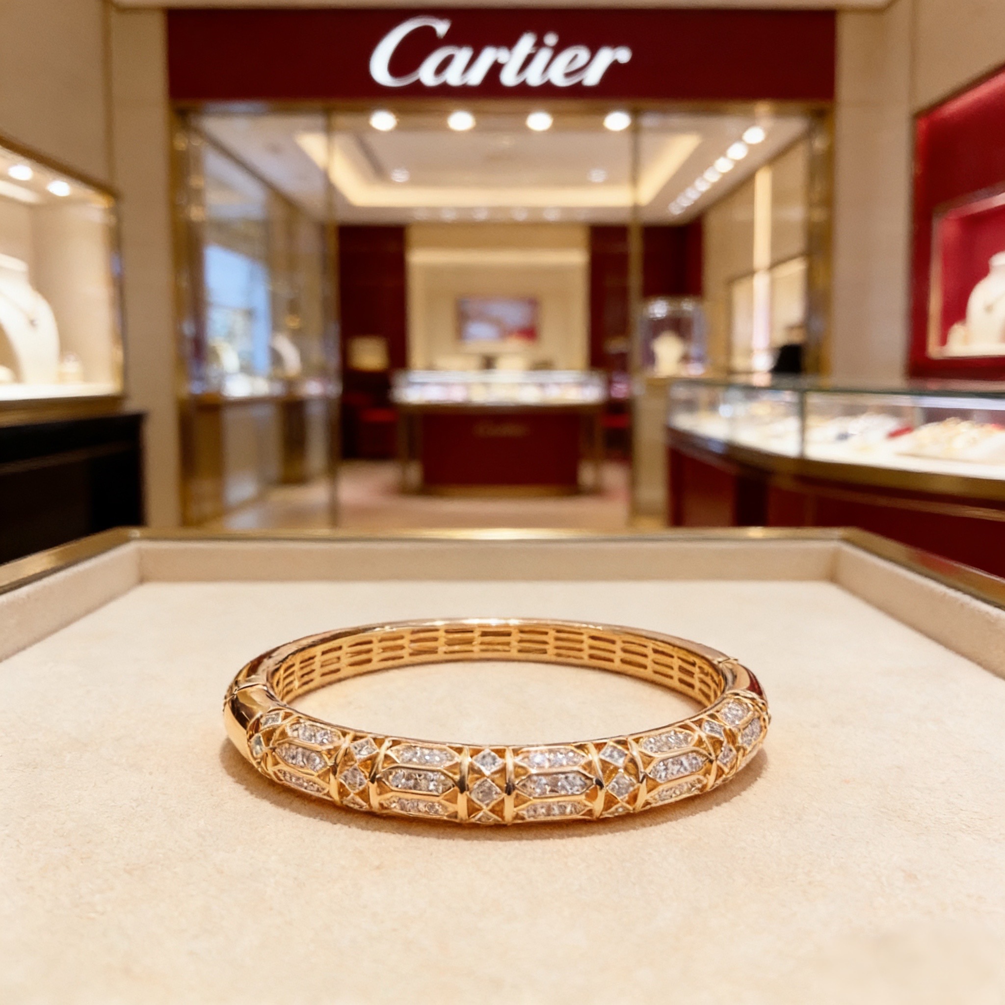 卡地亚镶钻手镯 高端定制版本 镶嵌钻工艺 V金材质 经典而时尚风格 用凌厉线条重构爱情美学！打破常规，镶