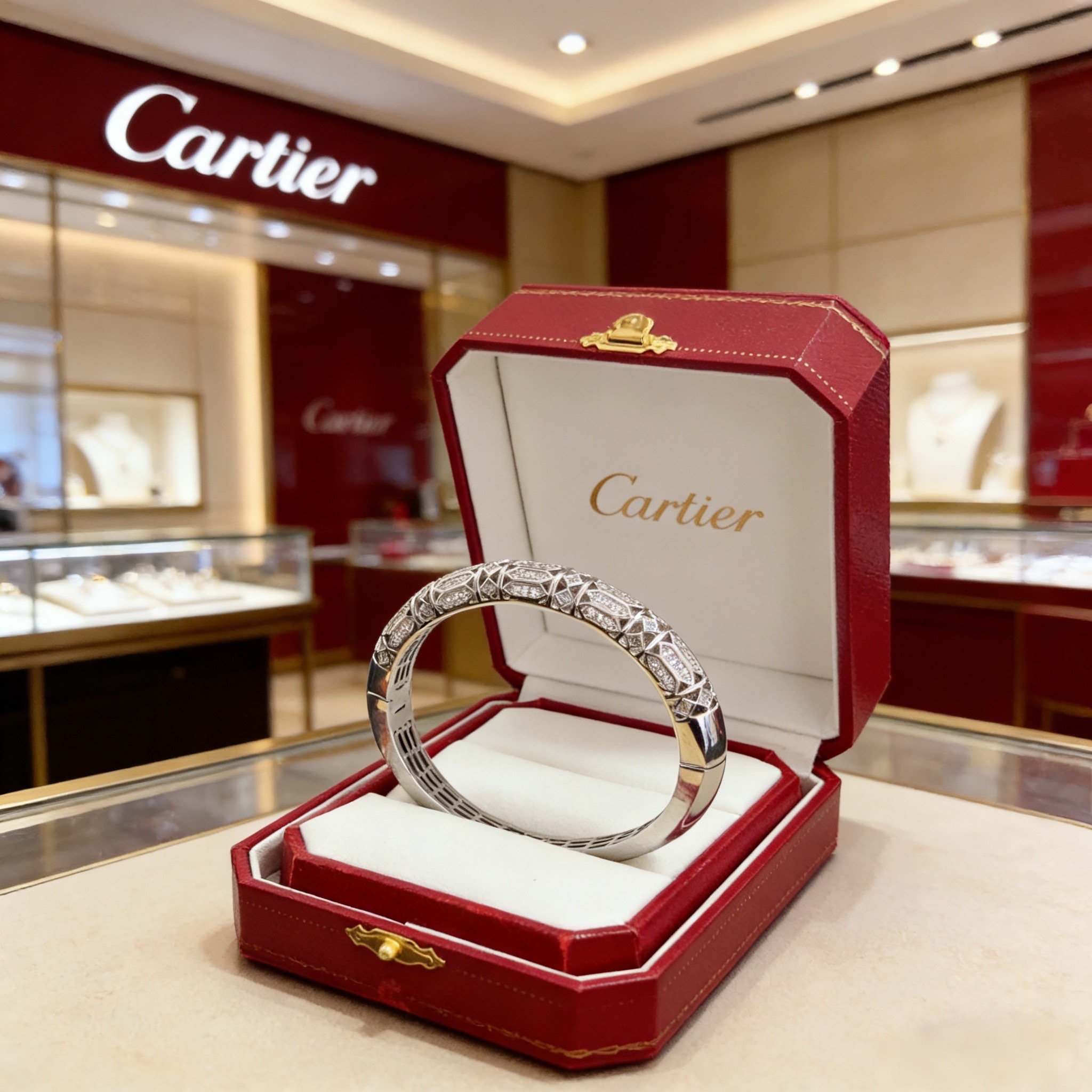 卡地亚镶钻手镯 高端定制版本 镶嵌钻工艺 V金材质 经典而时尚风格 用凌厉线条重构爱情美学！打破常规，镶