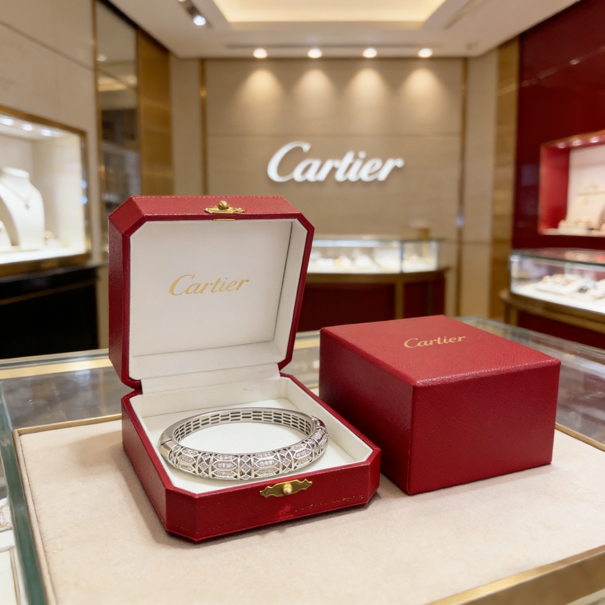 卡地亚镶钻手镯 高端定制版本 镶嵌钻工艺 V金材质 经典而时尚风格 用凌厉线条重构爱情美学！打破常规，镶