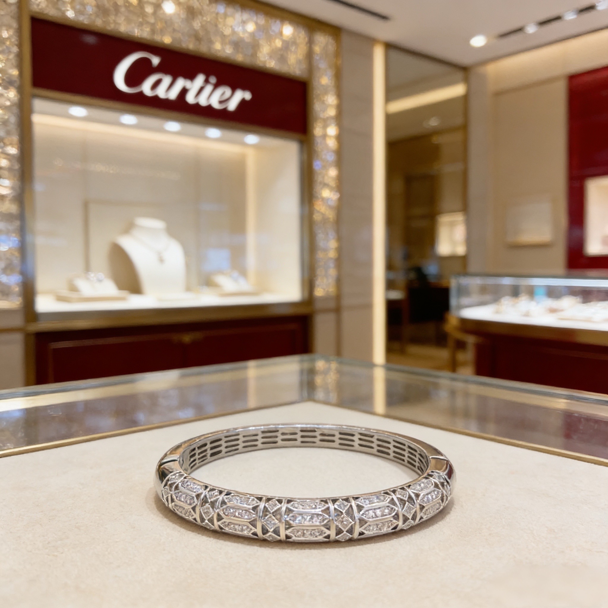 卡地亚镶钻手镯 高端定制版本 镶嵌钻工艺 V金材质 经典而时尚风格 用凌厉线条重构爱情美学！打破常规，镶