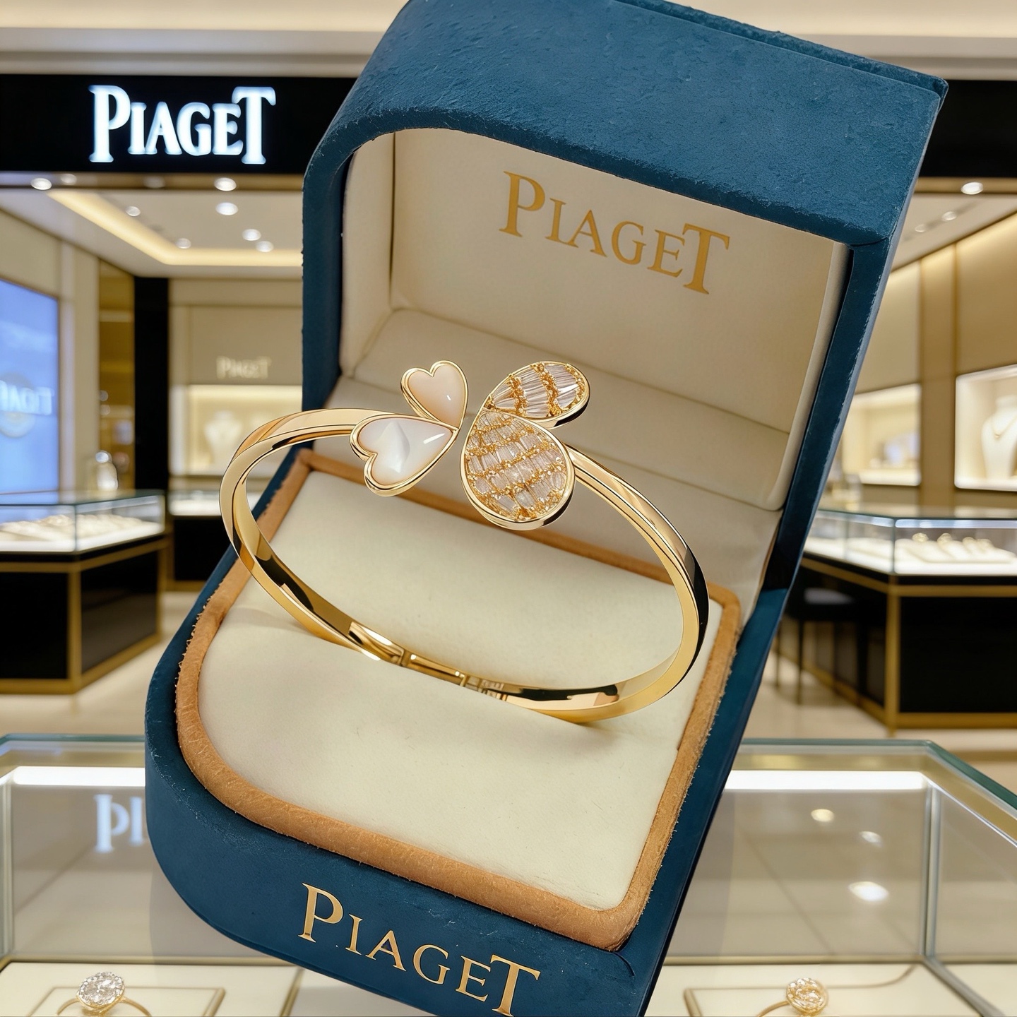 Piaget伯爵手镯 高端定制版本 镶嵌钻工艺 ，V金材质 ，细节处尽显奢华。金属质感与纹理相互映衬，光